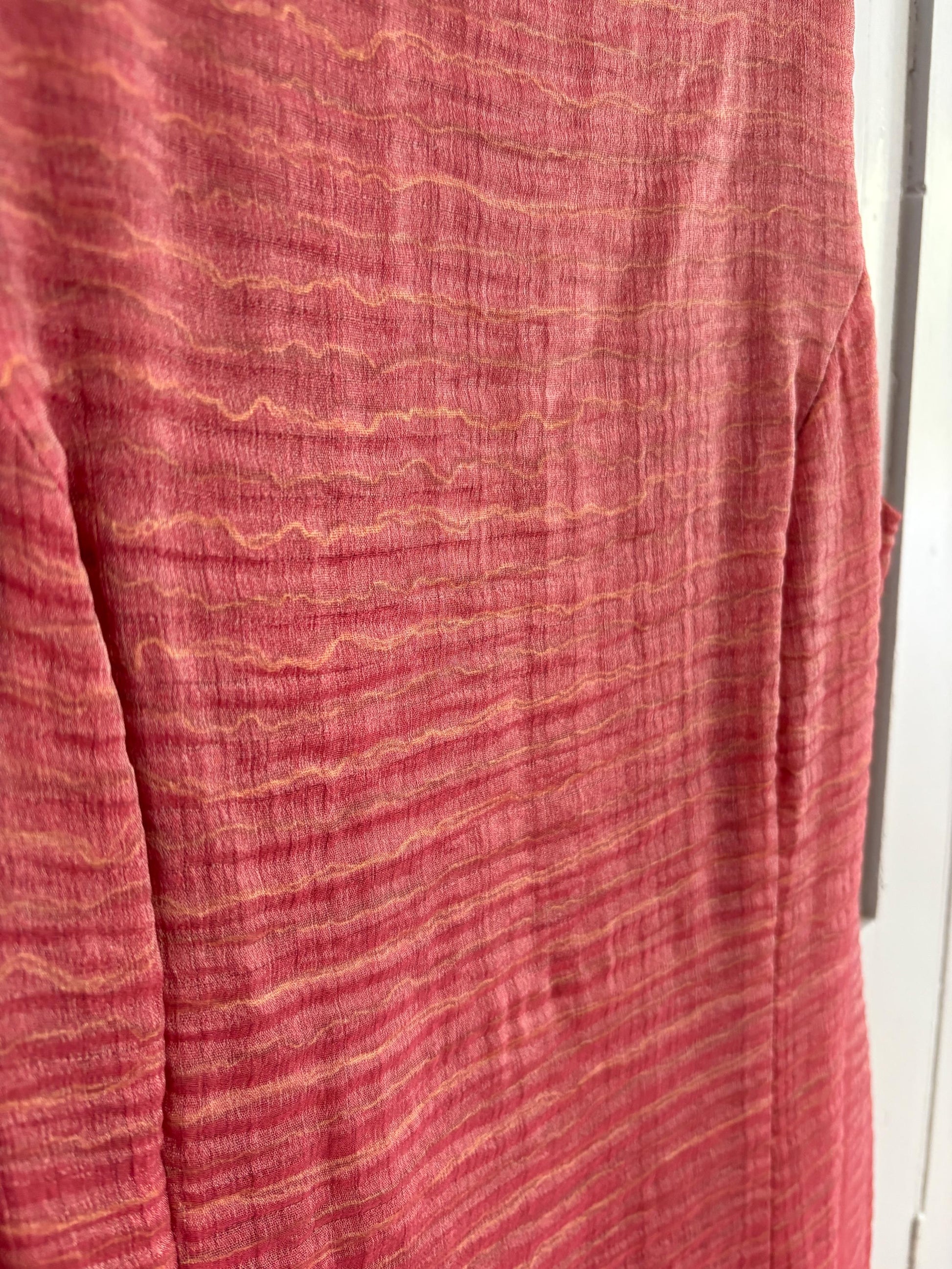 Vintage pink red elegant formal dress, Minimalist modern fit outfit, Luxury Spanish design dress, Simple textured one of a kind woman dress