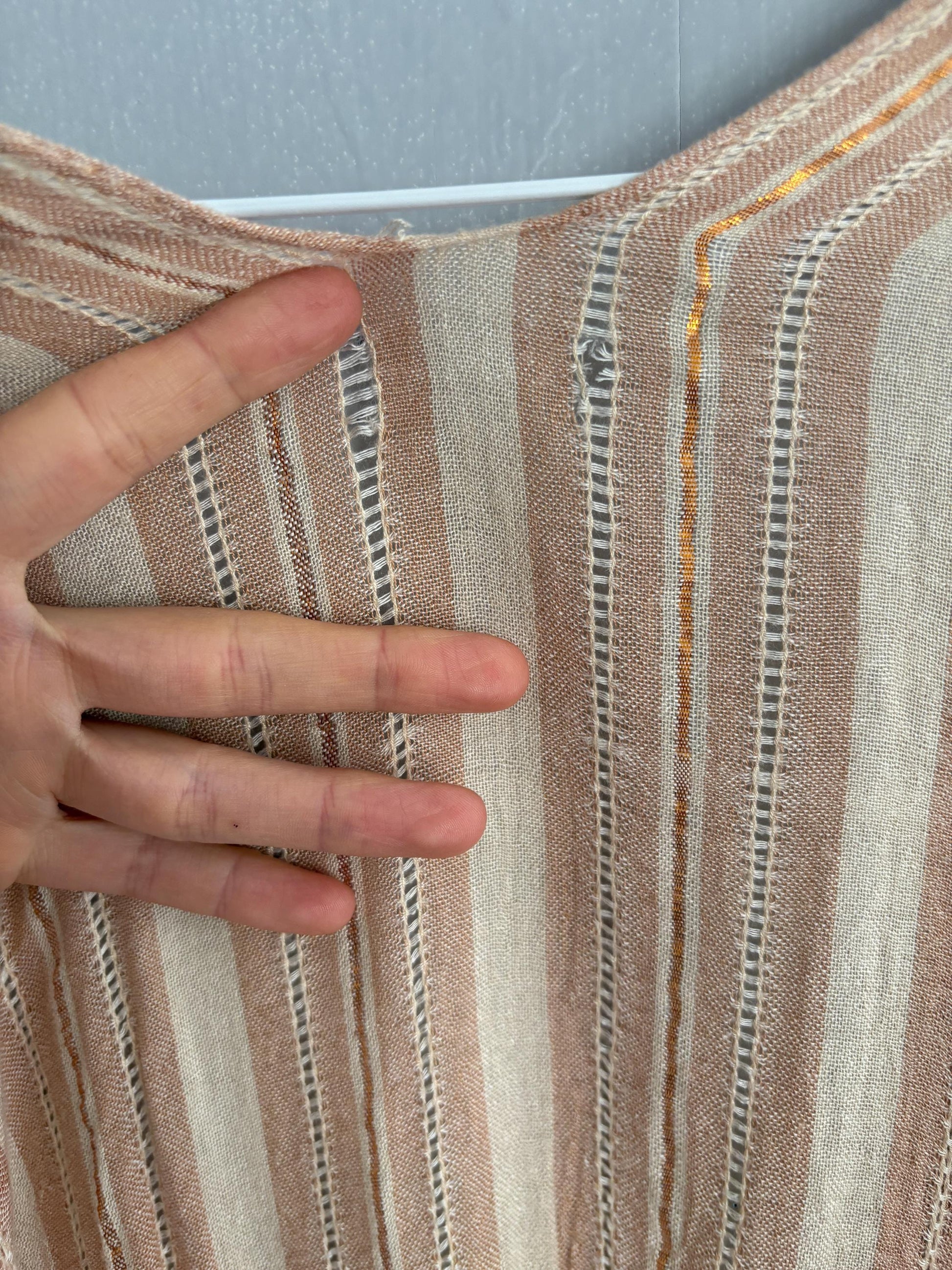 vintage striped boho tunic top romantic tie front blouse soft pink shimmer cottagecore layering piece