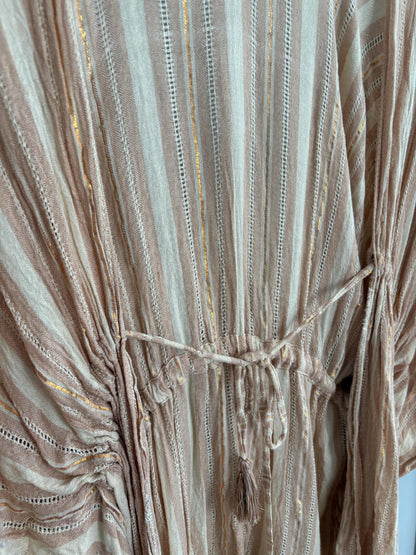 Vintage Striped Boho Tunic With Tie Front — fabric close-up