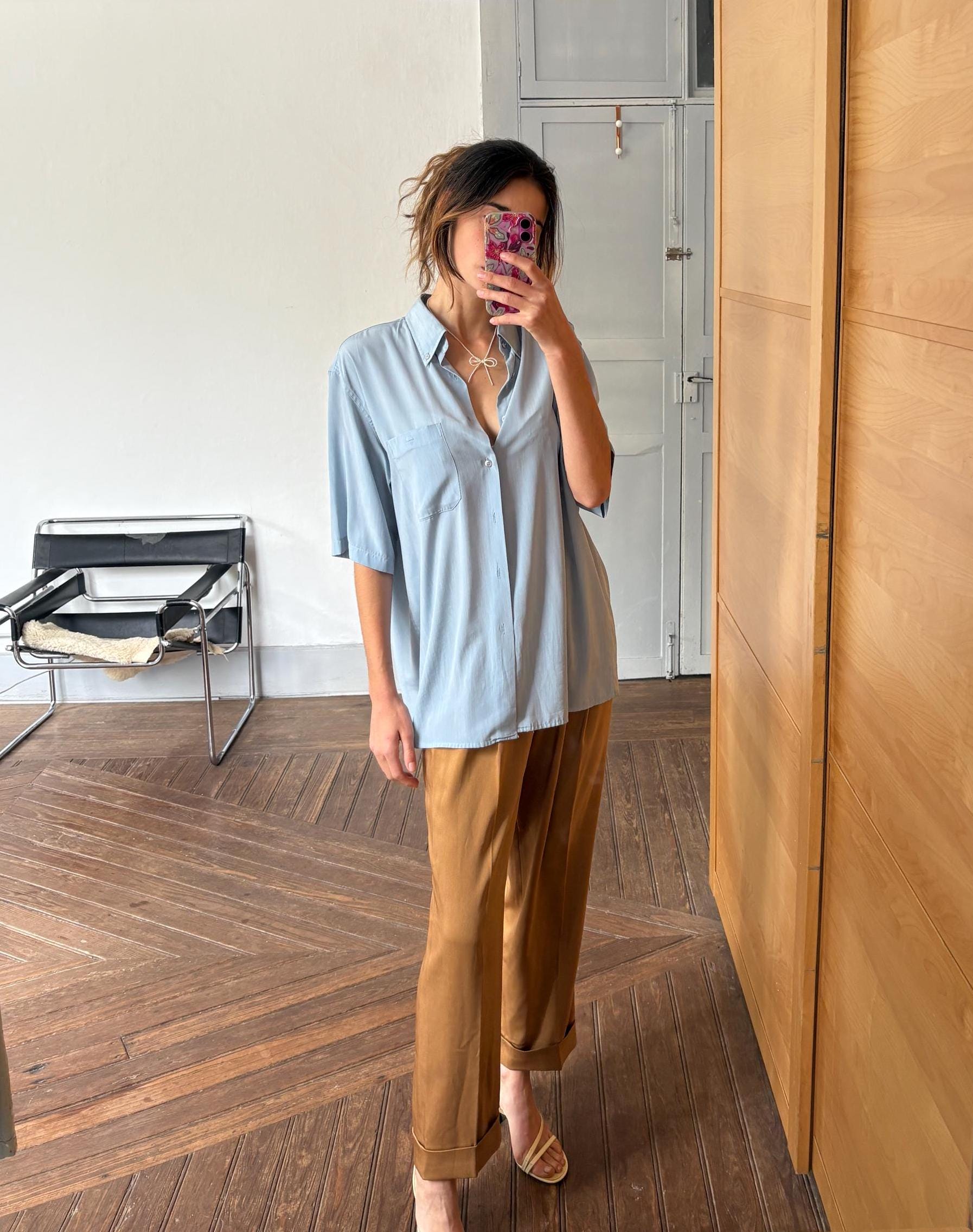 Vintage fantastic draping shirt loose fit casual stylish button down unisex menswear inspired minimalist airy top
