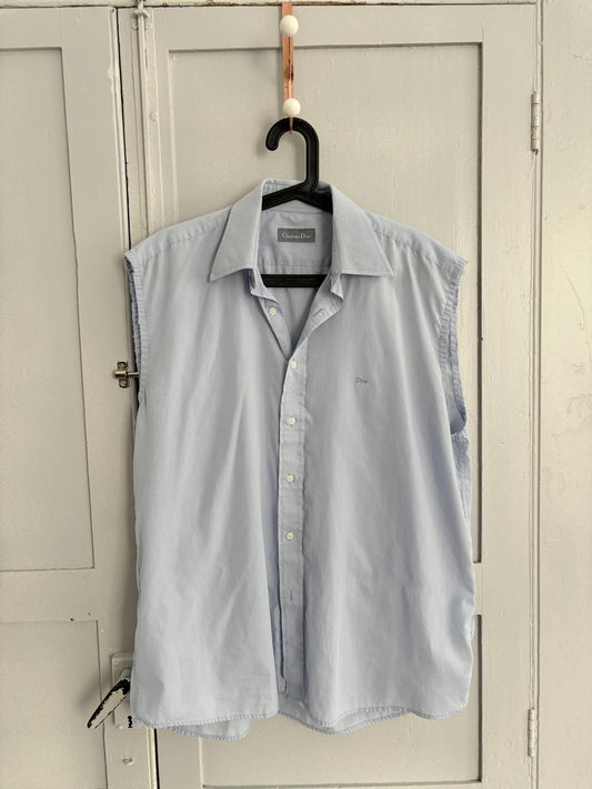 vintage Christian Dior sleeveless shirt light blue button up minimalist designer top EU 44 US L