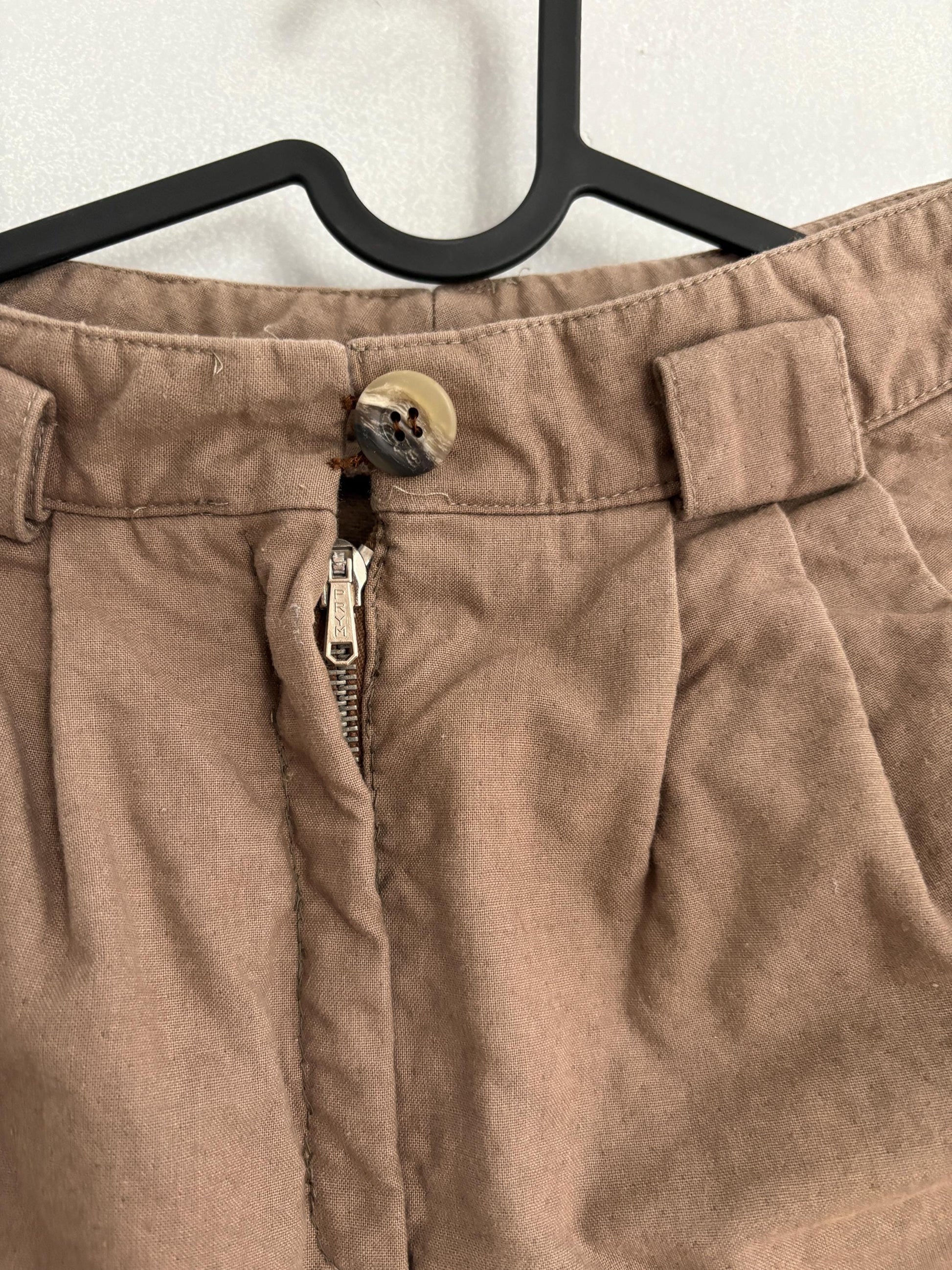 True Vintage Brown Cotton Trousers, Handmade Cottagecore Fit with Pleats & Tapered Leg, Unique antique pants
