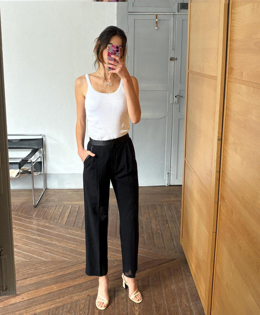 Vintage luxury trousers by Michi House Milano Italy 100% wool made in Italy pleated black pants size 42 waist 34 hip 51