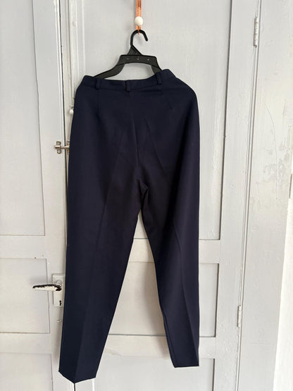 Navy Wool Tapered Trousers — fabric close-up