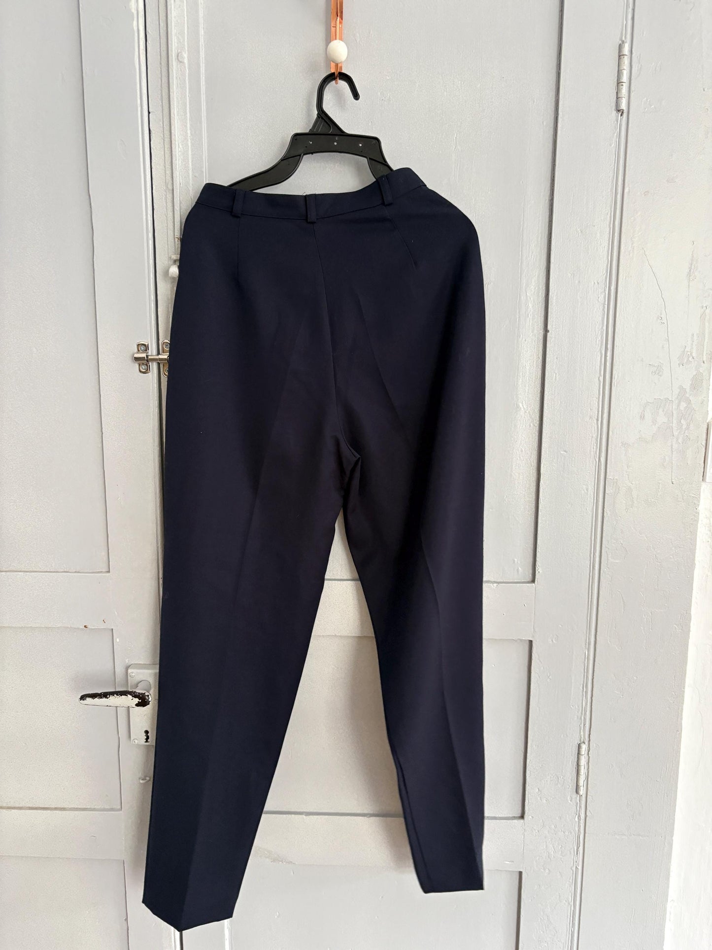 vintage navy wool trousers 100% virgin wool tapered pants high waist tailored fit EU 34 US 2
