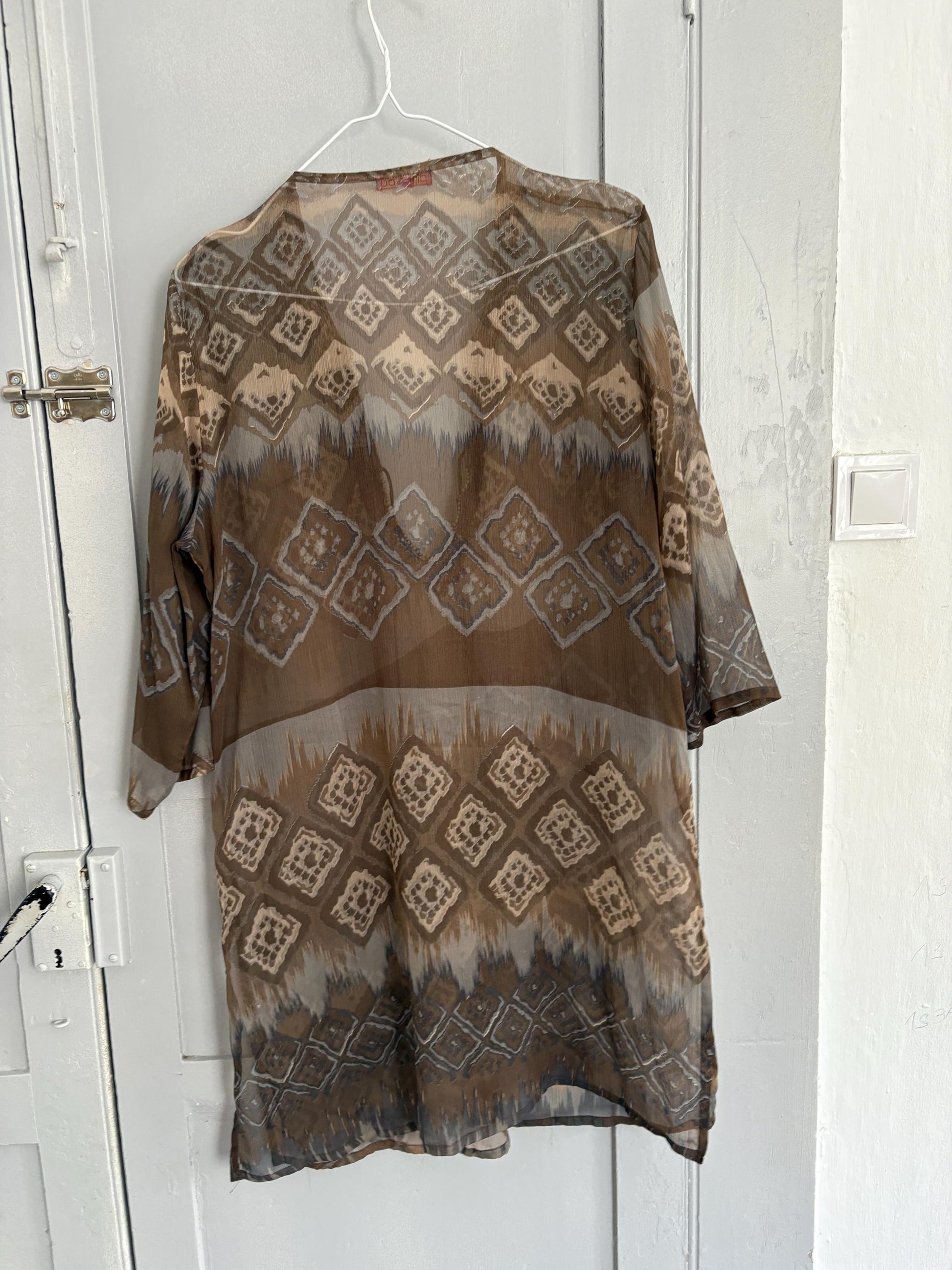 Sheer woman dress beach cover up, Bbeaded neckline boho tunic, Faftan style sexy sheer dress, Size S