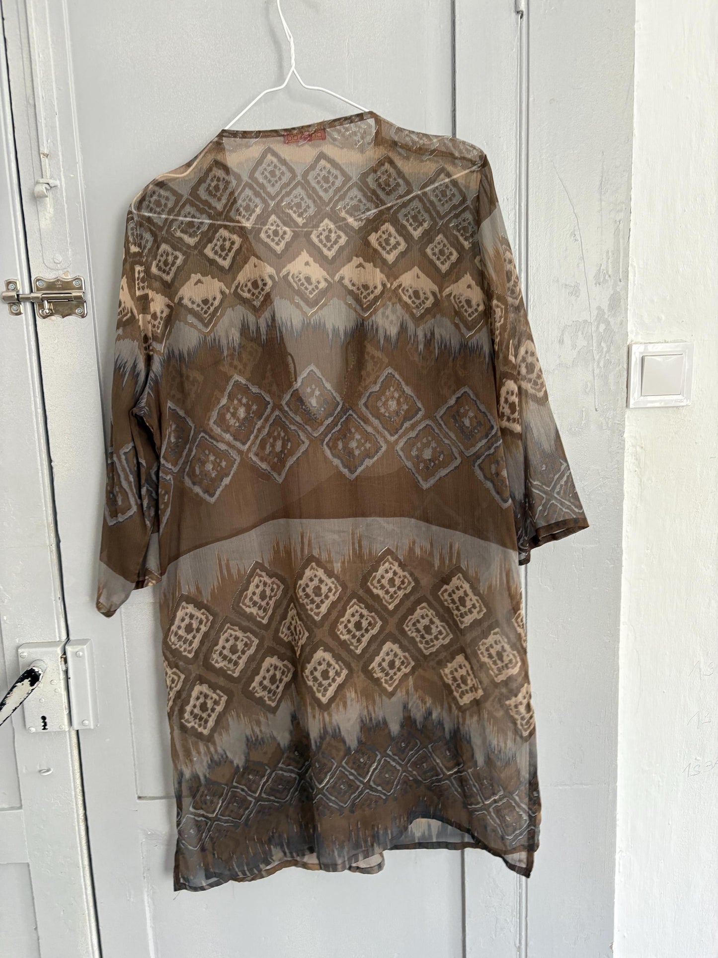 Sheer woman dress beach cover up, Bbeaded neckline boho tunic, Faftan style sexy sheer dress, Size S