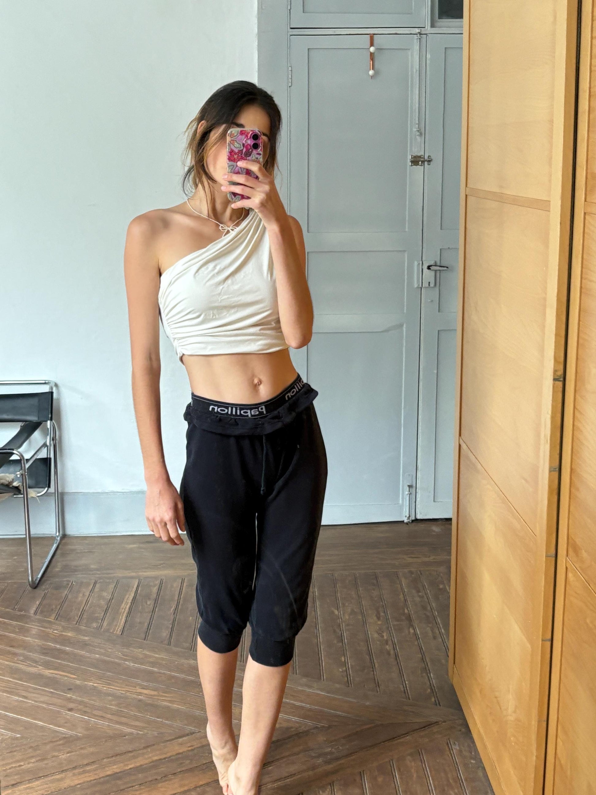 Vintage Papillon Black Dance Pants – Ballet-Inspired Comfort with Sporty Edge, S