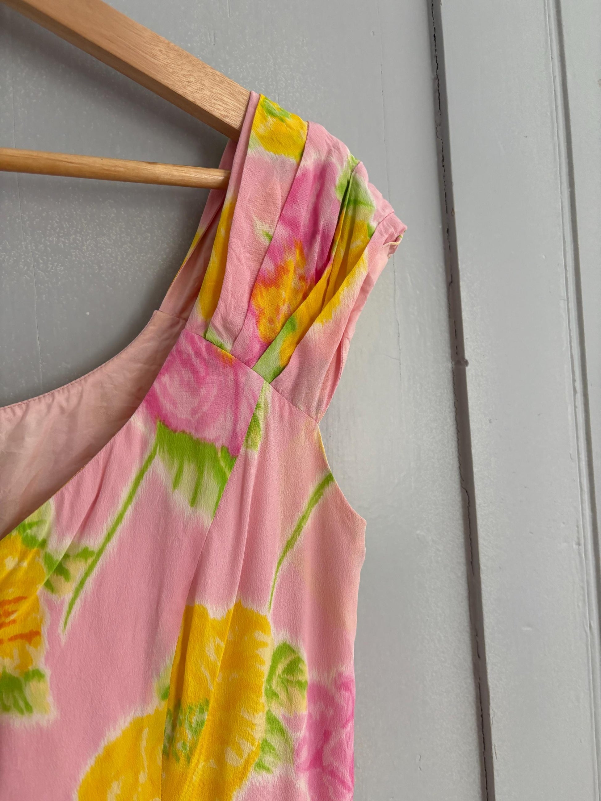 Vintage Escada Silk Floral Mini Dress – 1990s Designer Pink Summer Romance outfit, Luxury wedding short guest dress