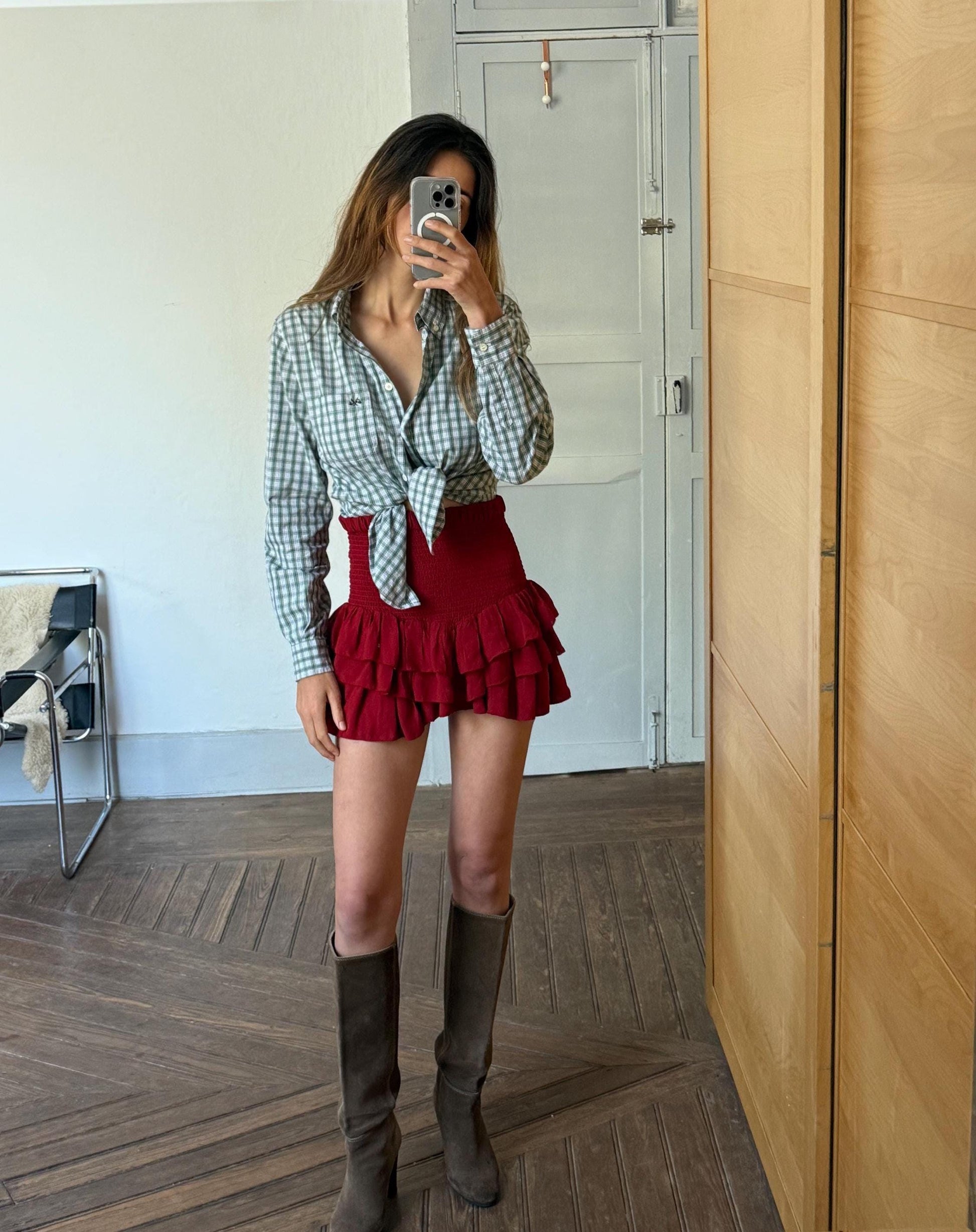 Vintage Thomas Burberry Check Shirt | Green & White 100% Cotton Button-Up | Size L - 44 |