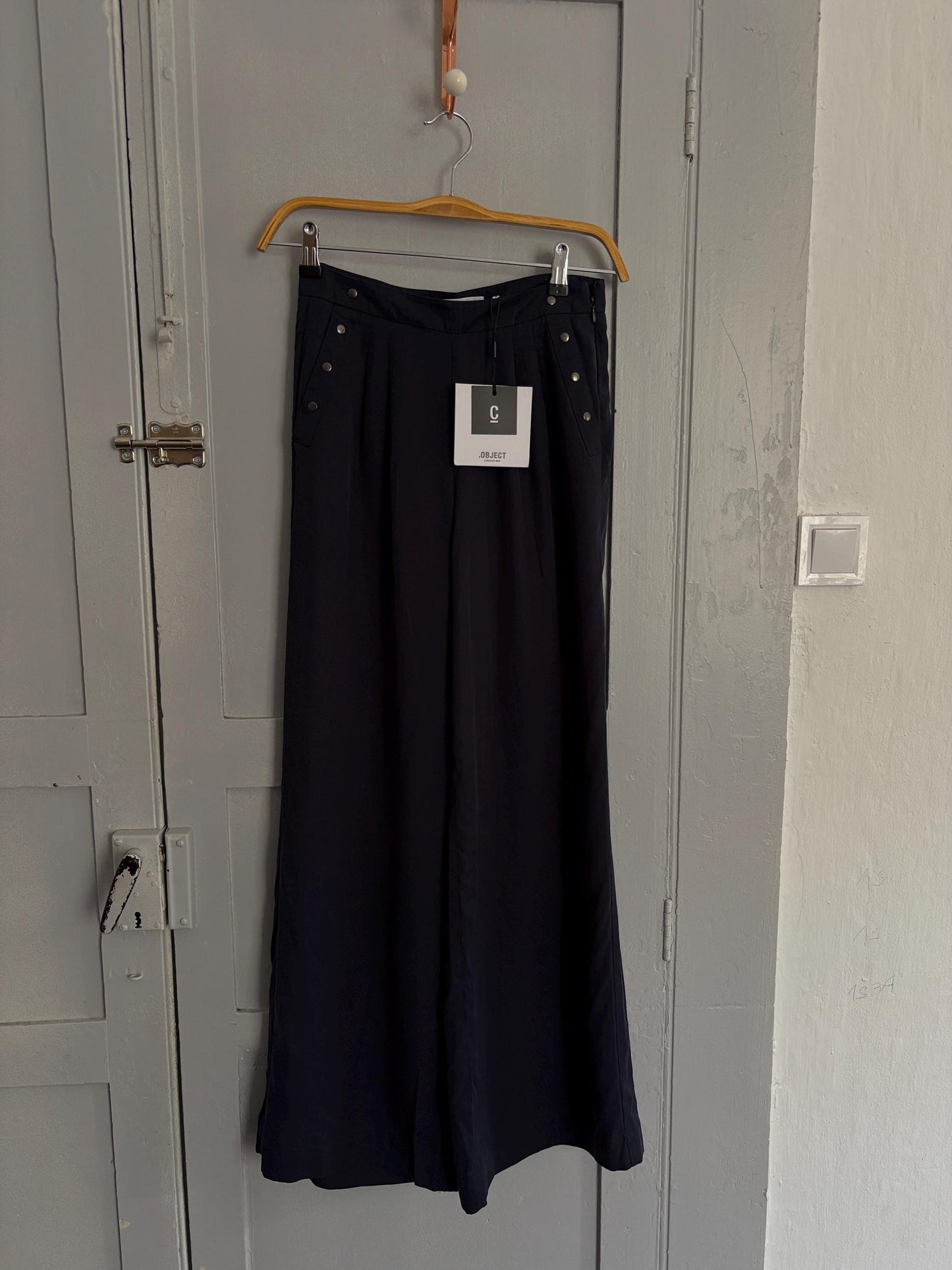 Navy Wide-Leg Pants | Lyocell High Waist Trousers | Soft Flowing Summer Trousers | XS Fit | Unworn with Tags |