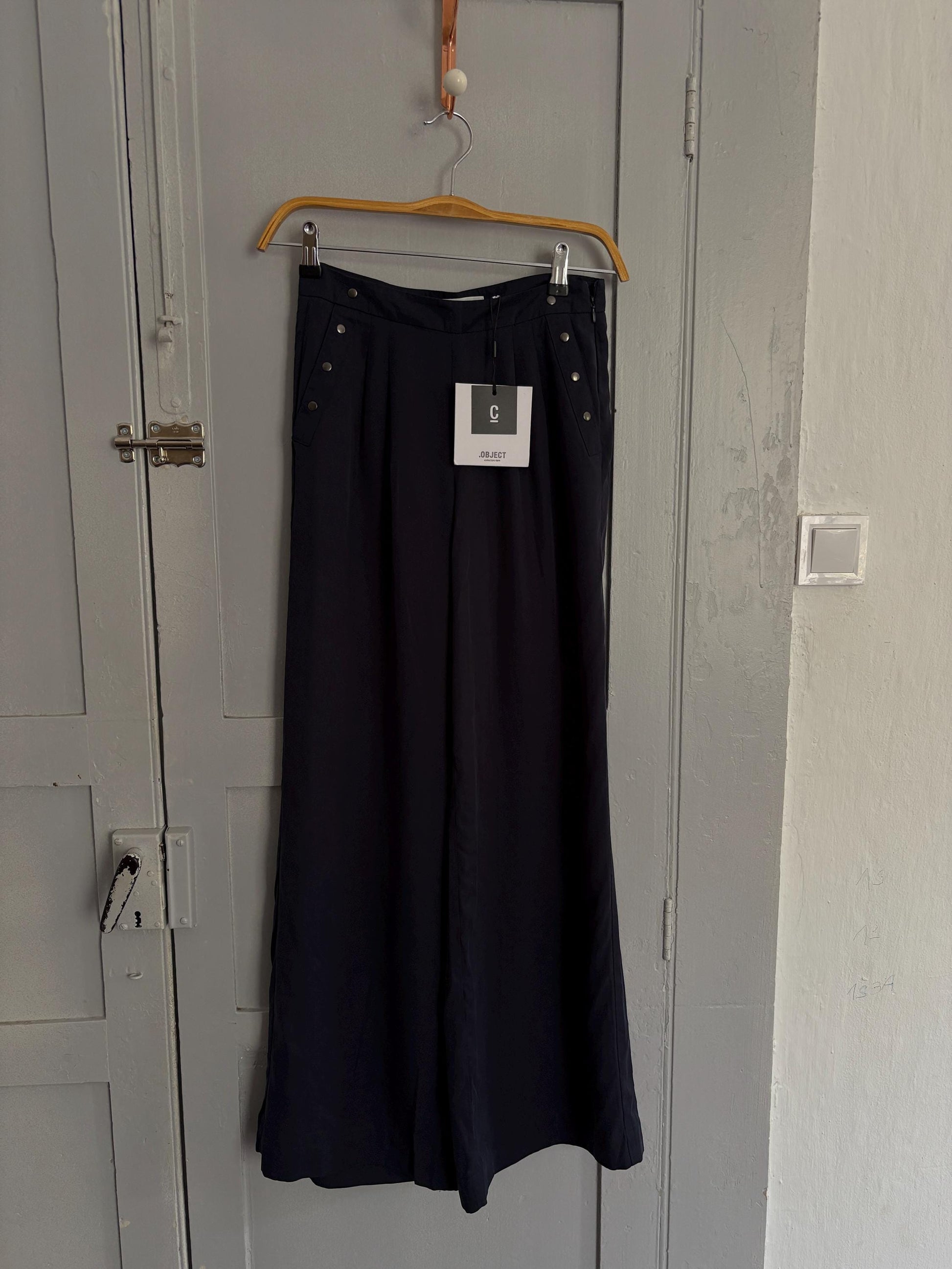 Navy Wide-Leg Pants | Lyocell High Waist Trousers | Soft Flowing Summer Trousers | XS Fit | Unworn with Tags |