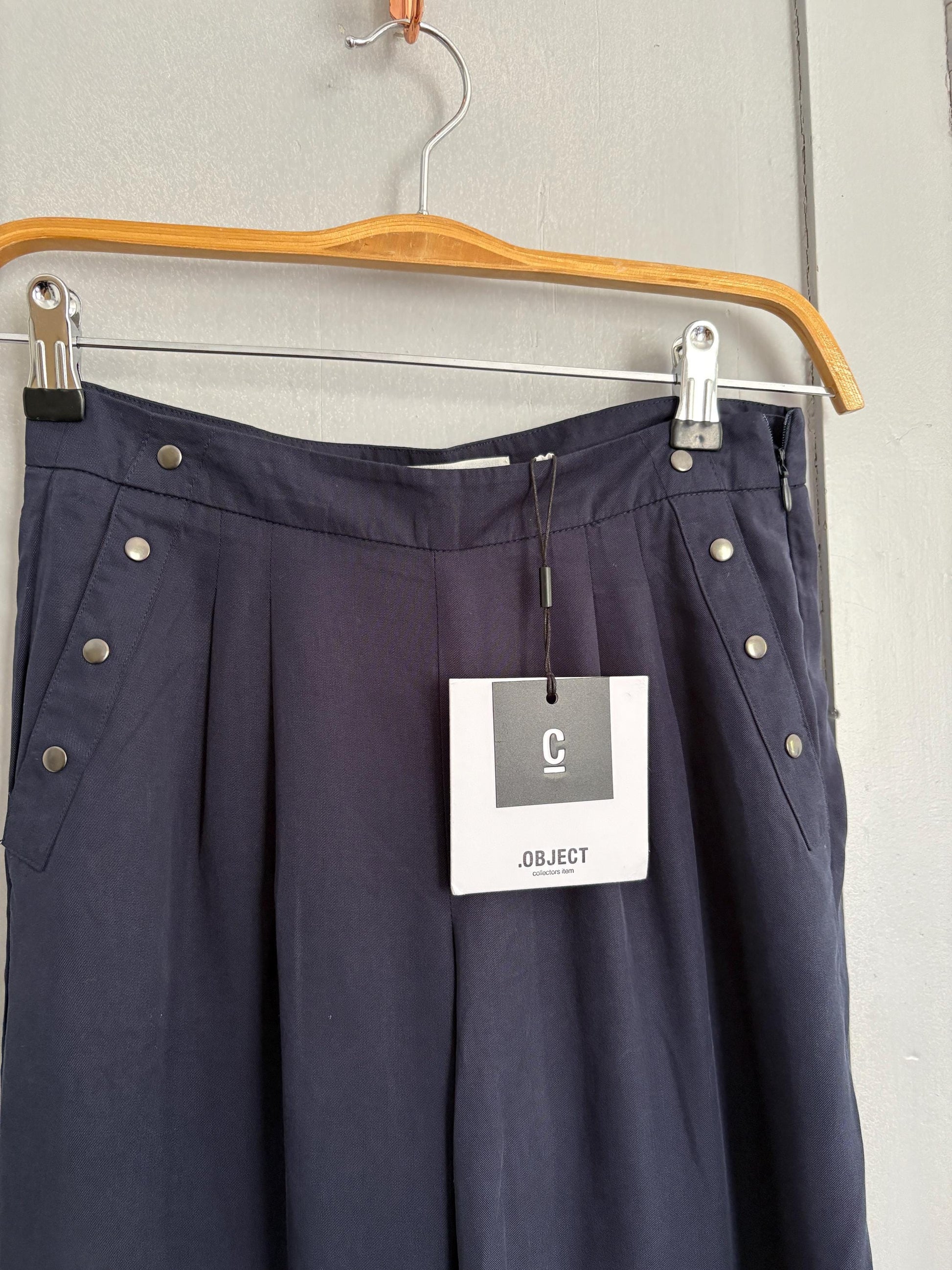 Navy Wide-Leg Pants | Lyocell High Waist Trousers | Soft Flowing Summer Trousers | XS Fit | Unworn with Tags |