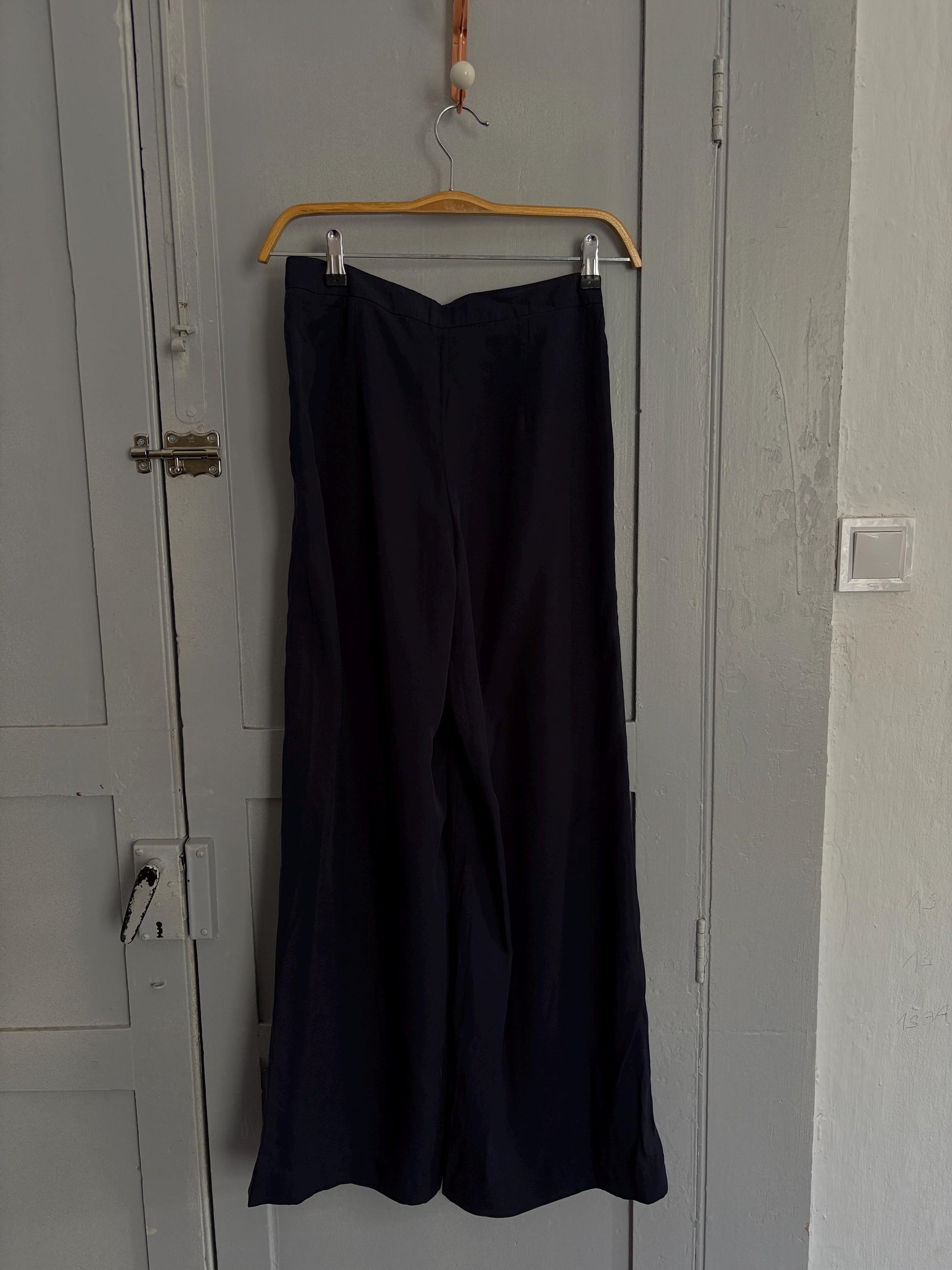 Navy Wide-Leg Pants | Lyocell High Waist Trousers | Soft Flowing Summer Trousers | XS Fit | Unworn with Tags |