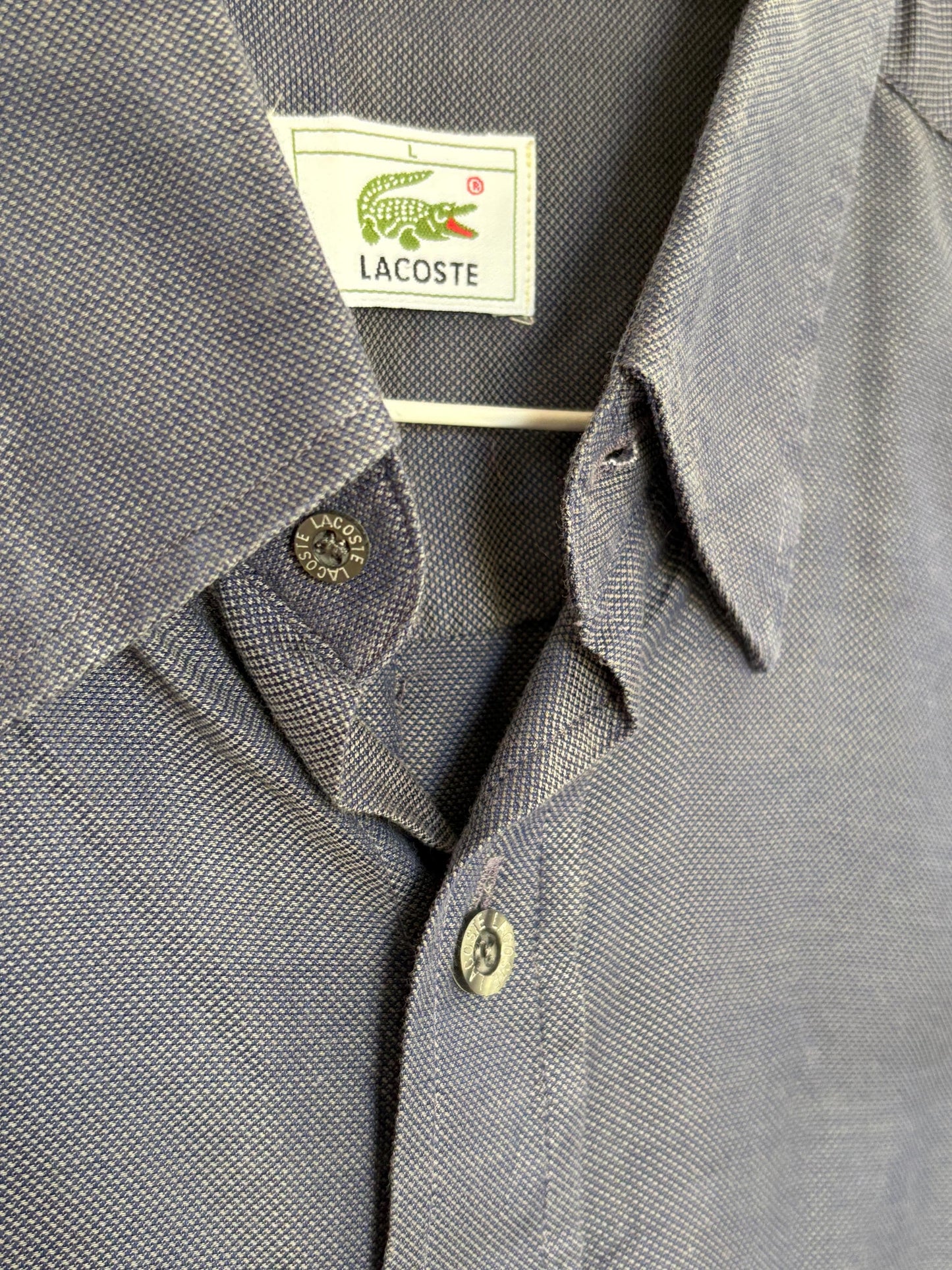 Vintage Lacoste Button Down Shirt – Classic Blue Long Sleeve Shirt, Crocodile Logo, Unisex Preppy Style