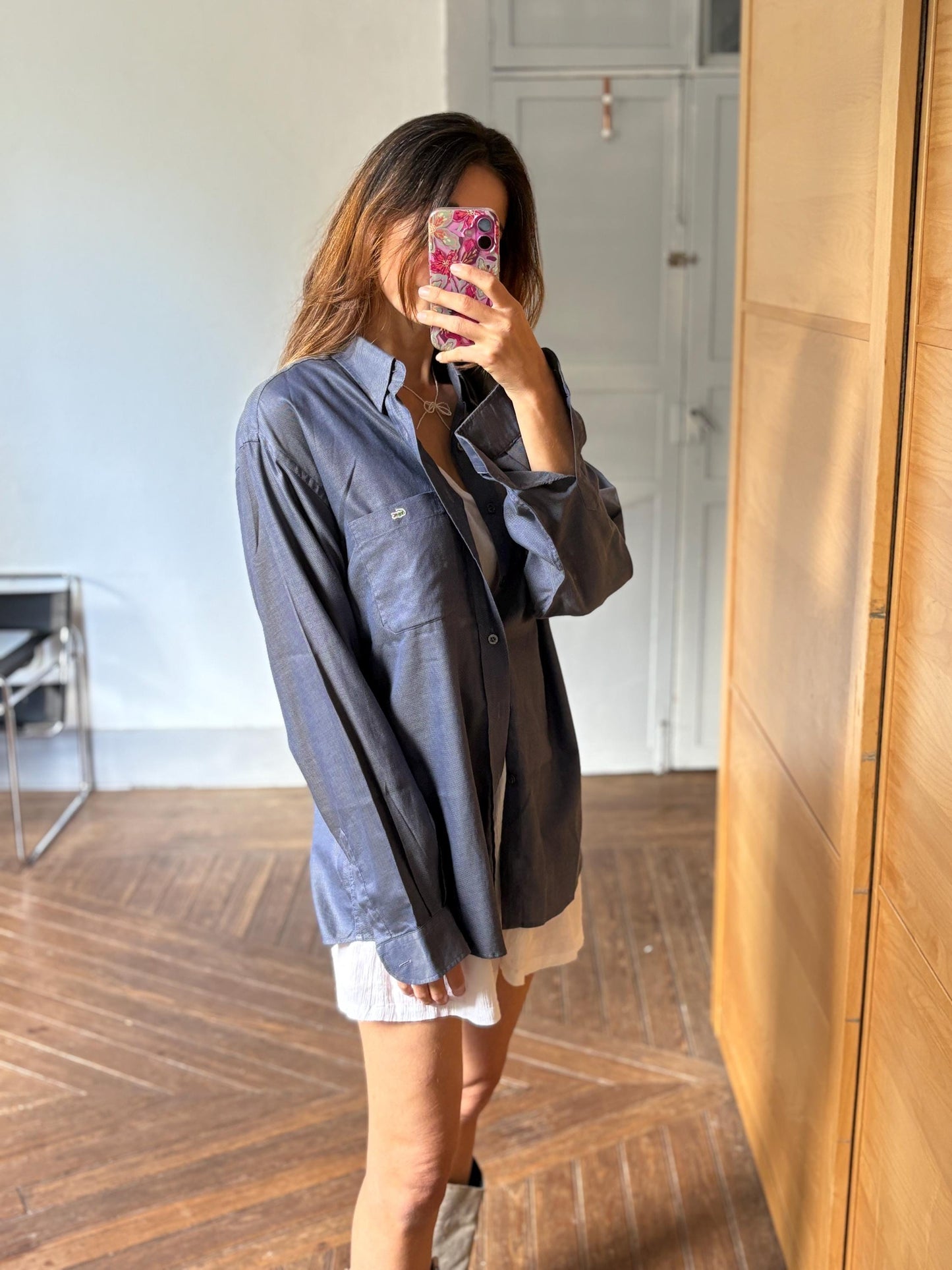 Vintage Lacoste Button Down Shirt – Classic Blue Long Sleeve Shirt, Crocodile Logo, Unisex Preppy Style