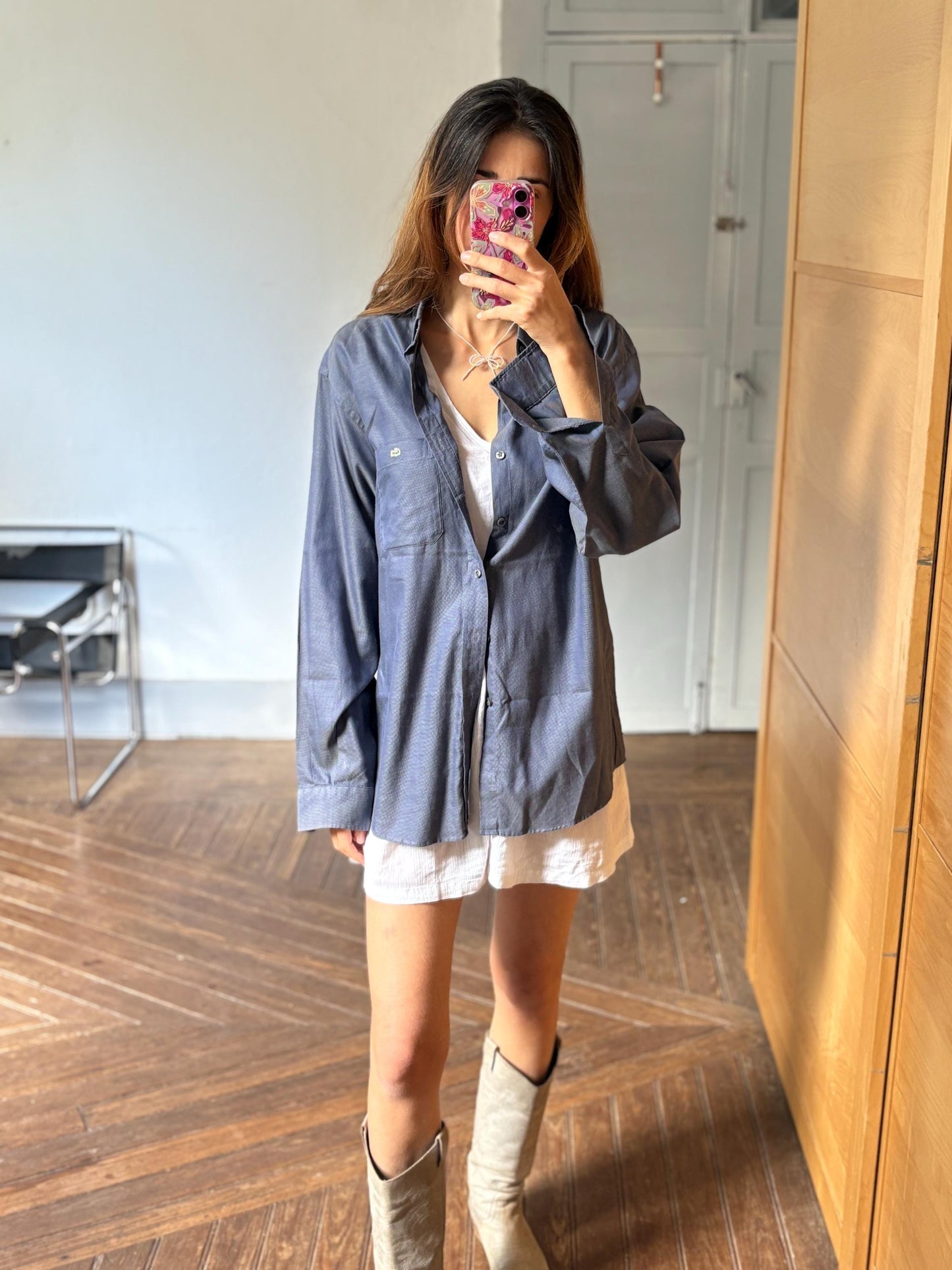 Vintage Lacoste Button Down Shirt – Classic Blue Long Sleeve Shirt, Crocodile Logo, Unisex Preppy Style