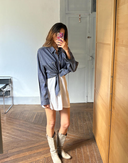 Vintage Lacoste Button Down Shirt – Classic Blue Long Sleeve Shirt, Crocodile Logo, Unisex Preppy Style