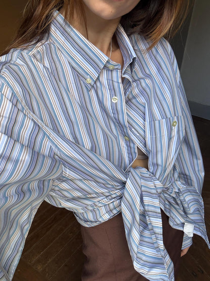 Vintage Striped Cotton Blend Button-Down Shirt — detail
