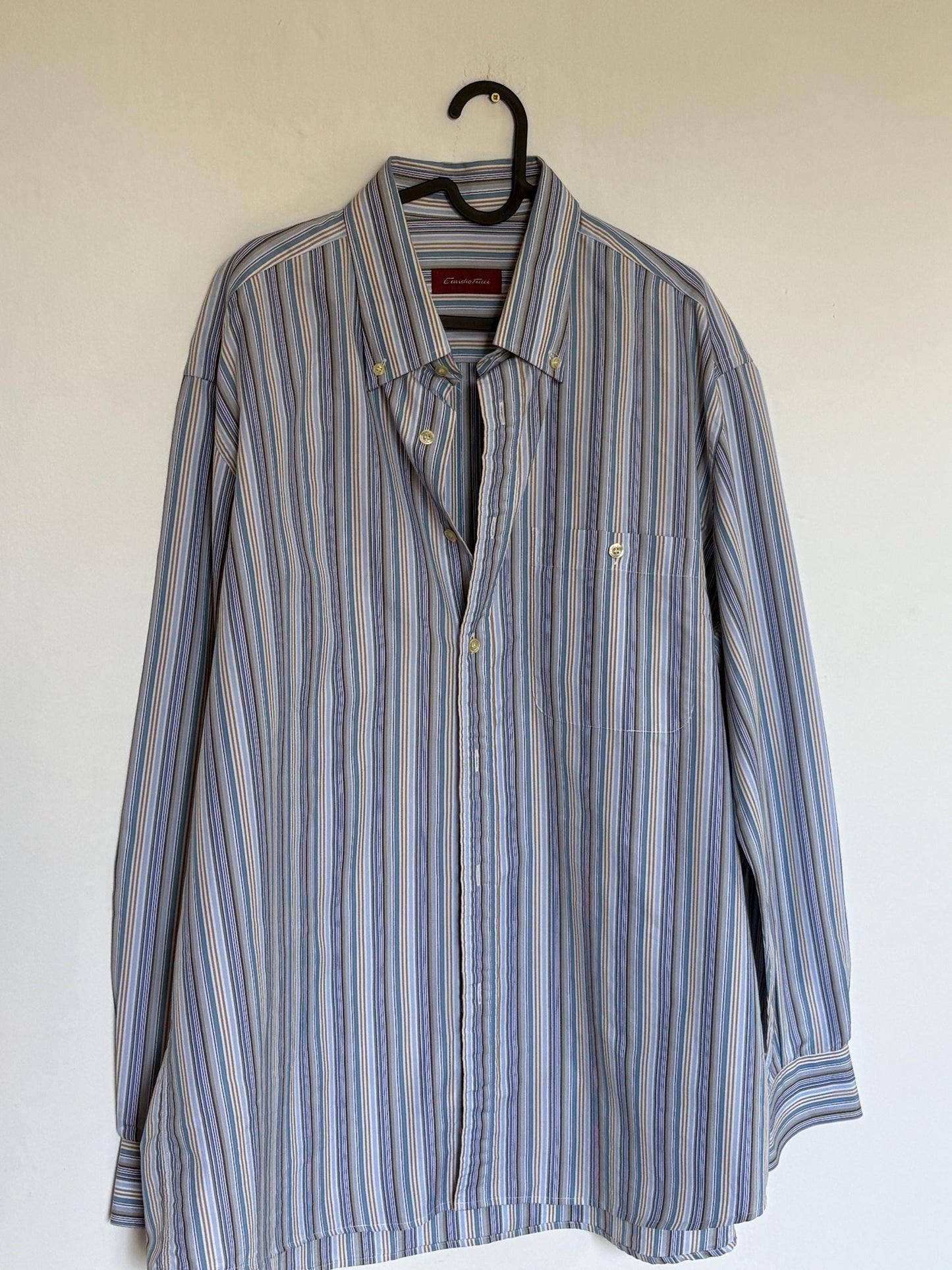 Vintage Emidio Tucci Mens Button Down Shirt Striped Cotton Blend Size 7 Secondhand Oversized Fit, Size M- L