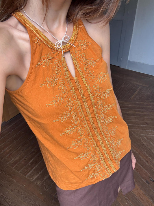 Vintage Orange Camisole - 100% Cotton Boho Hippie Festival Top - Summer Sleeveless Secondhand shirt