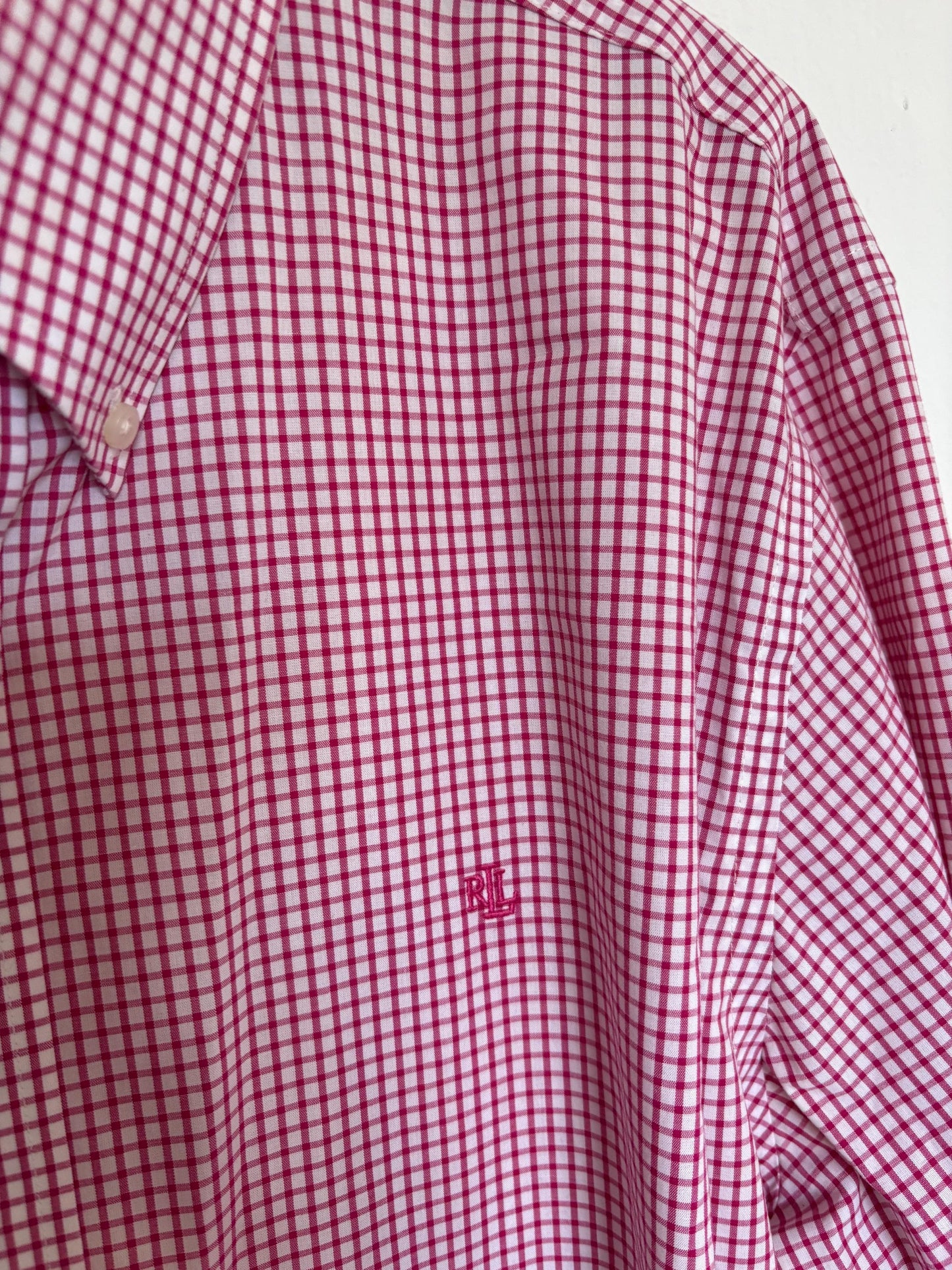 Vintage Lauren Ralph Lauren Checkered Blouse, Fitted shirt, Stretch Non Iron button down, Secondhand brand menswear, Oversized fit