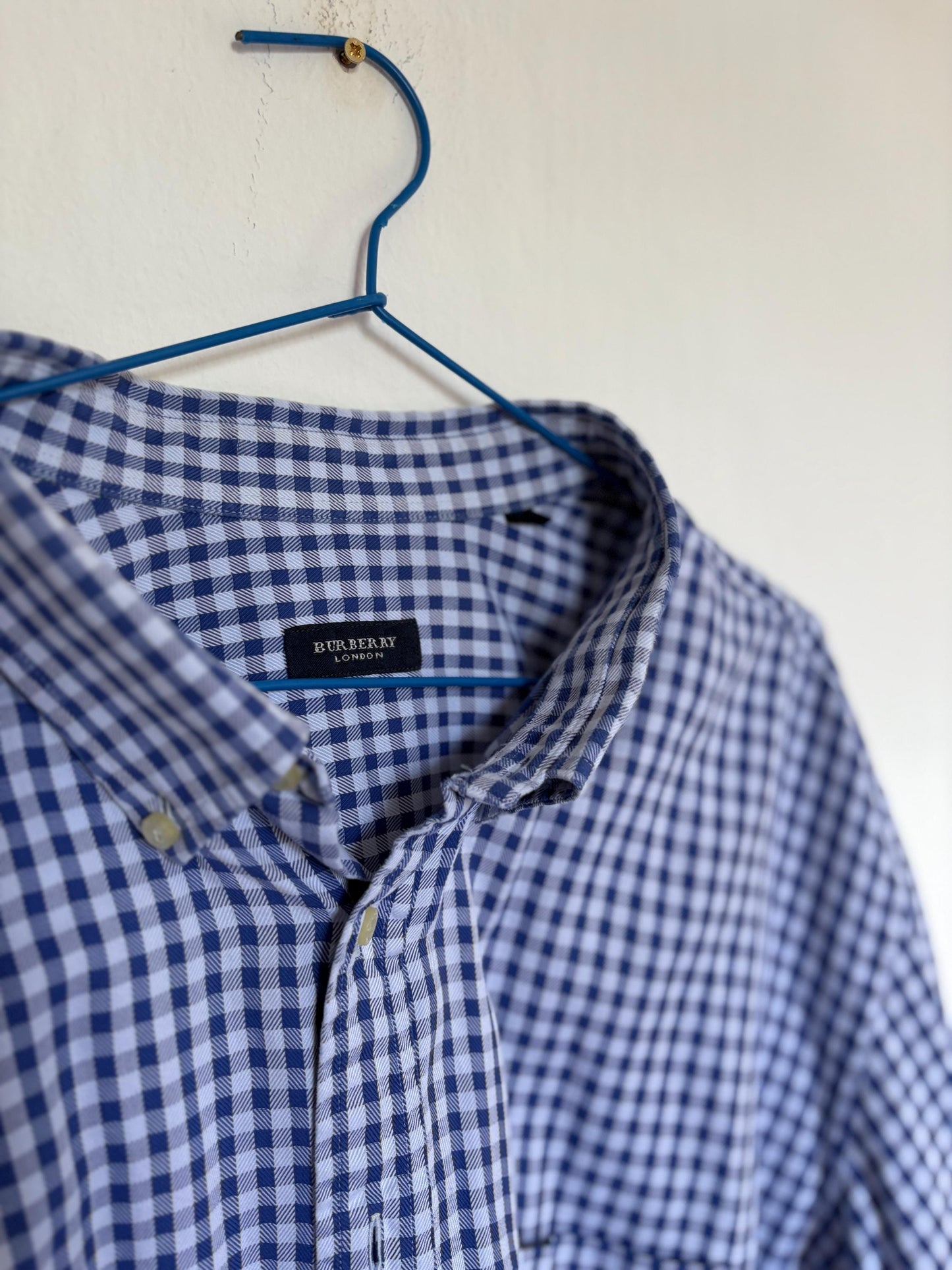 Vintage Burberry London Checkered Blue and White Shirt, Cotton button up oxford shirt