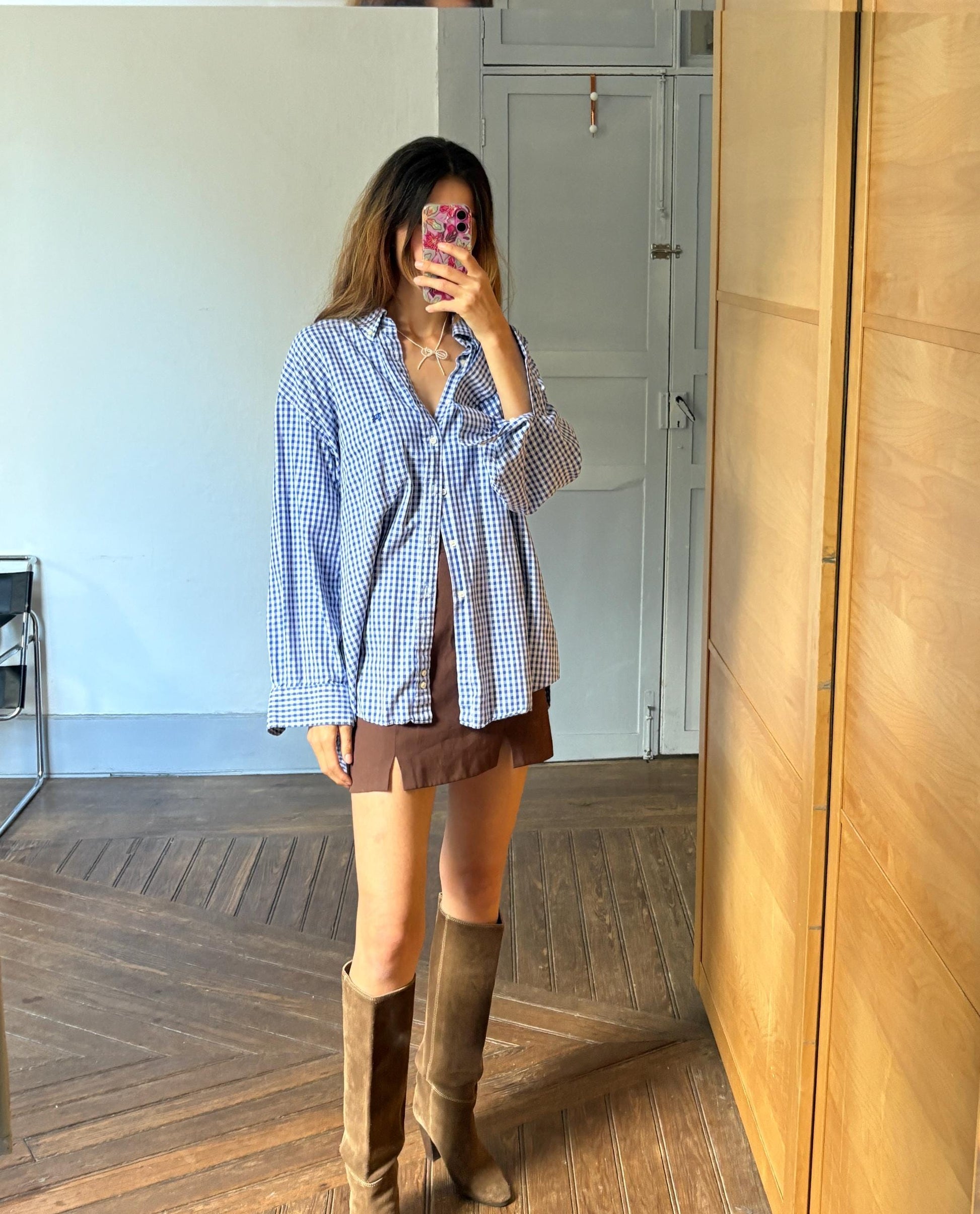 Vintage Burberry London Checkered Blue and White Shirt, Cotton button up oxford shirt