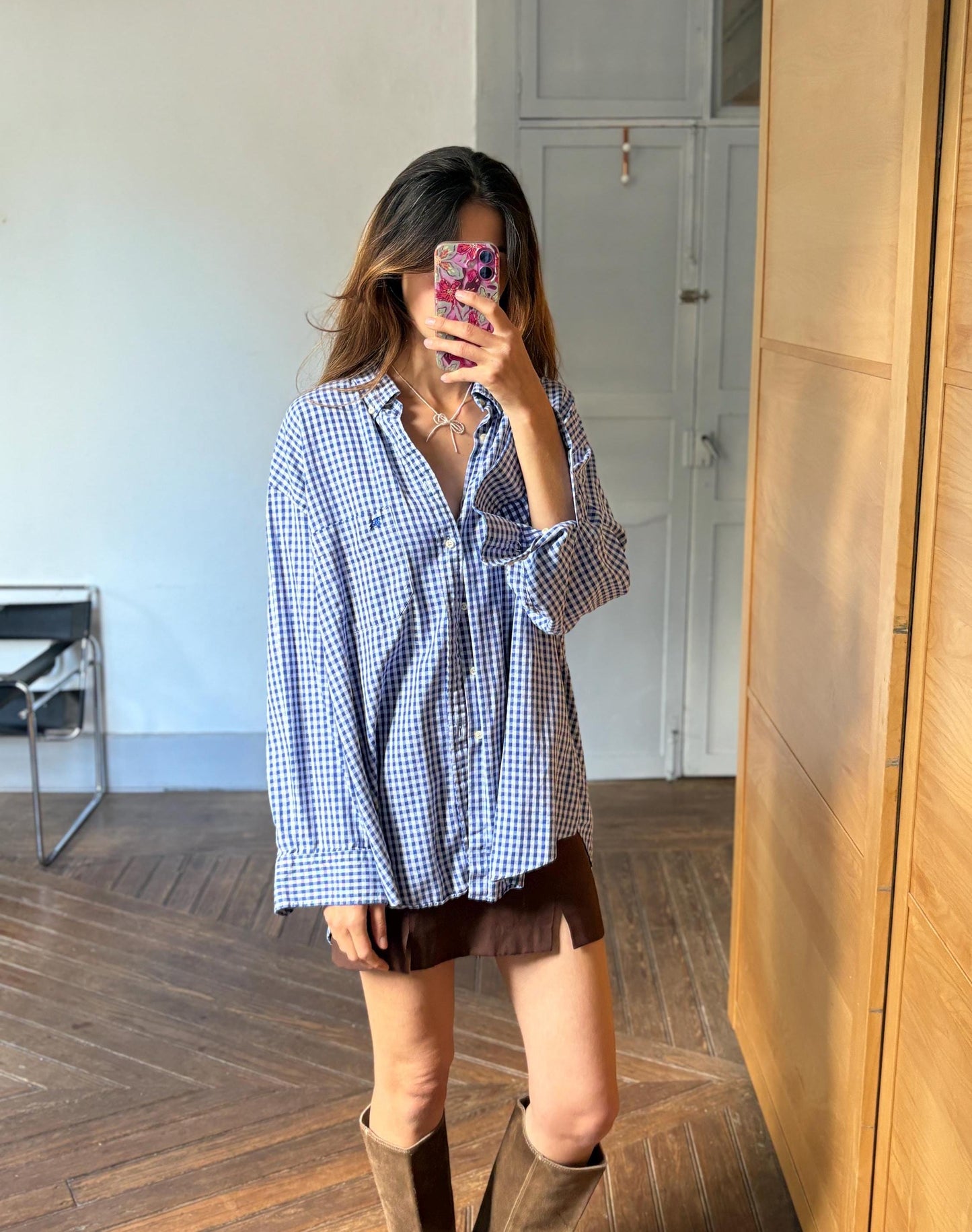 Vintage Burberry London Checkered Blue and White Shirt, Cotton button up oxford shirt