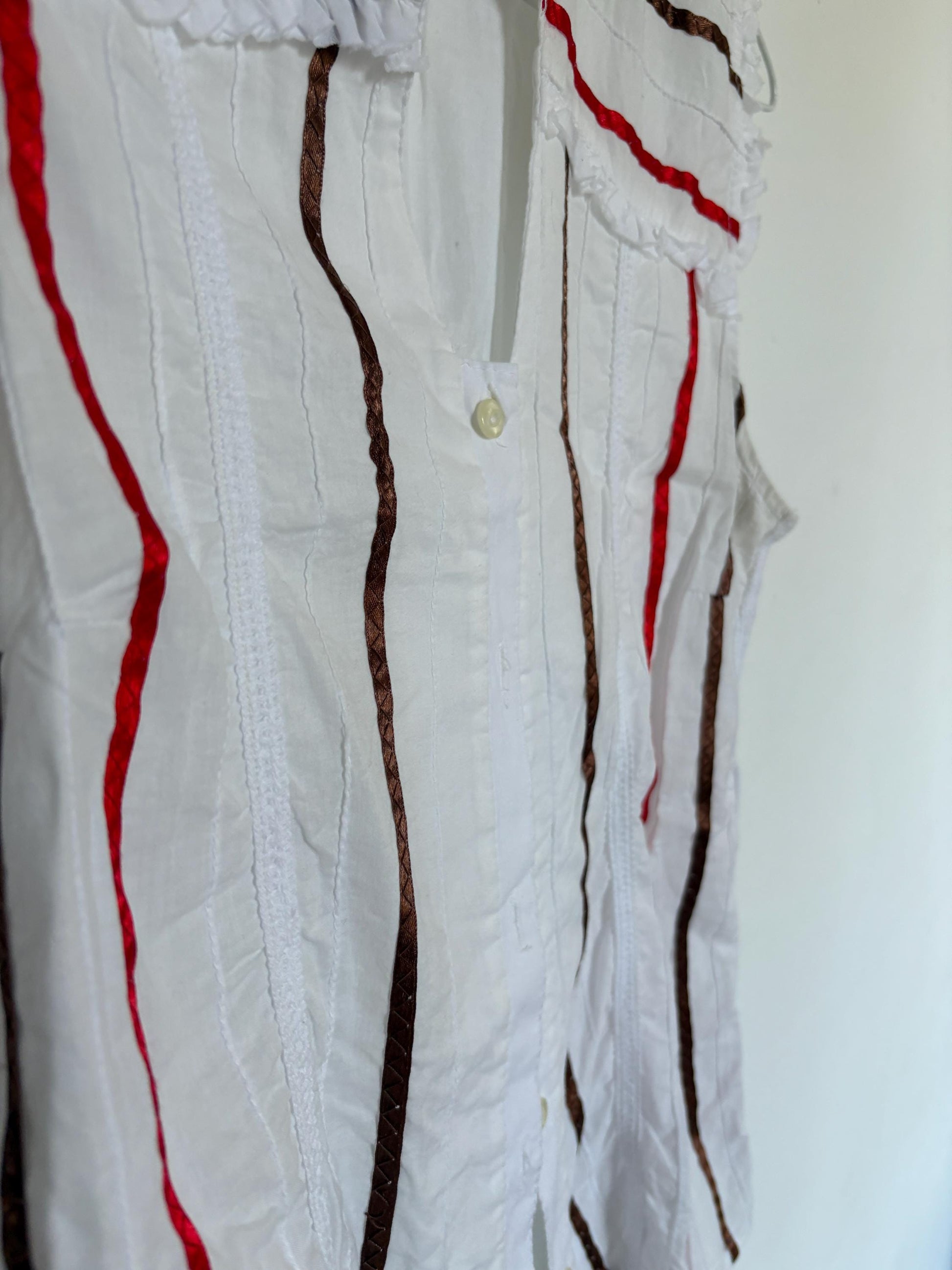 Vintage Sleeveless Woman Blouse – Festive Cotton Top by Santi RQ – Unique Striped Design – Size S-M