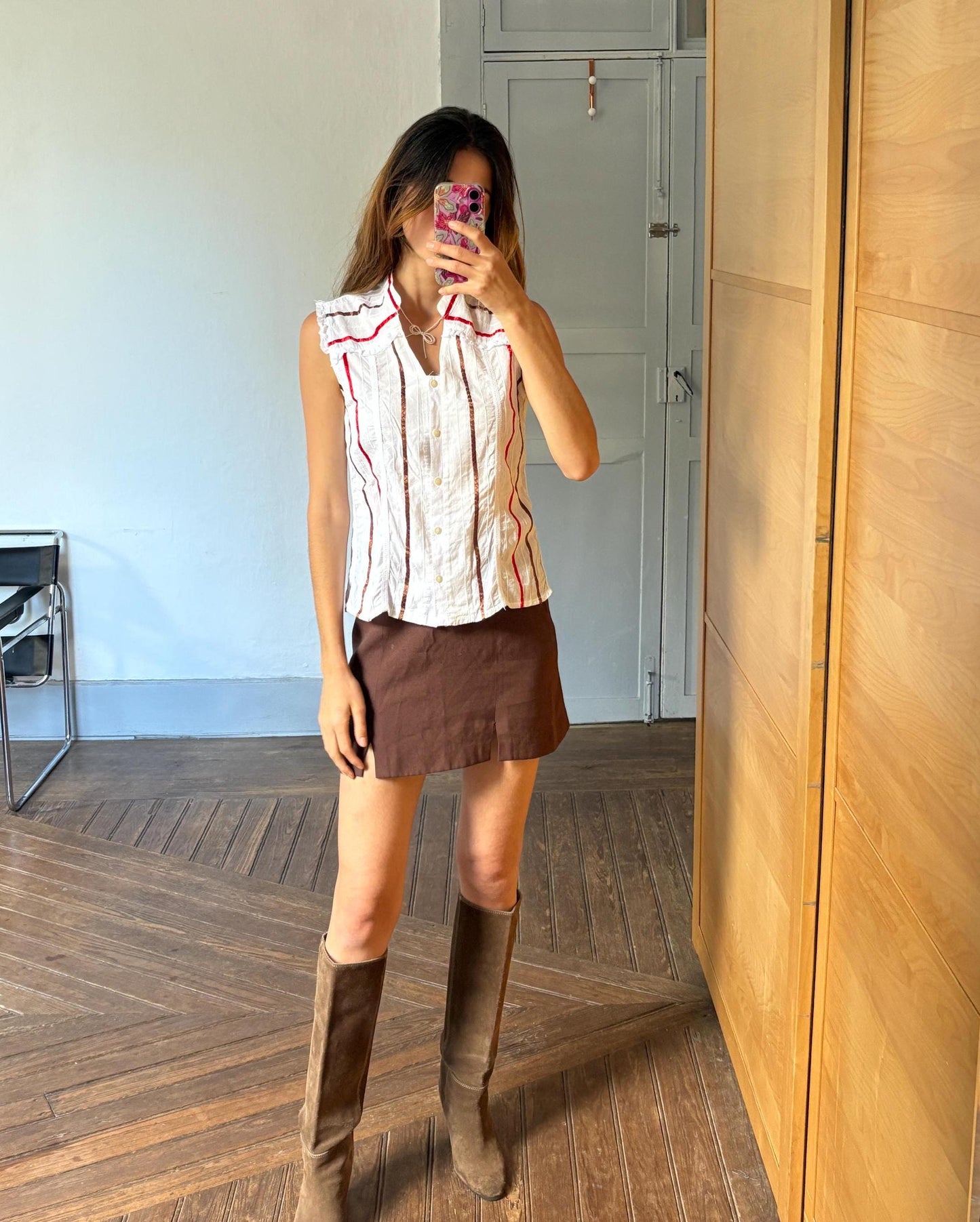 Vintage Sleeveless Woman Blouse – Festive Cotton Top by Santi RQ – Unique Striped Design – Size S-M