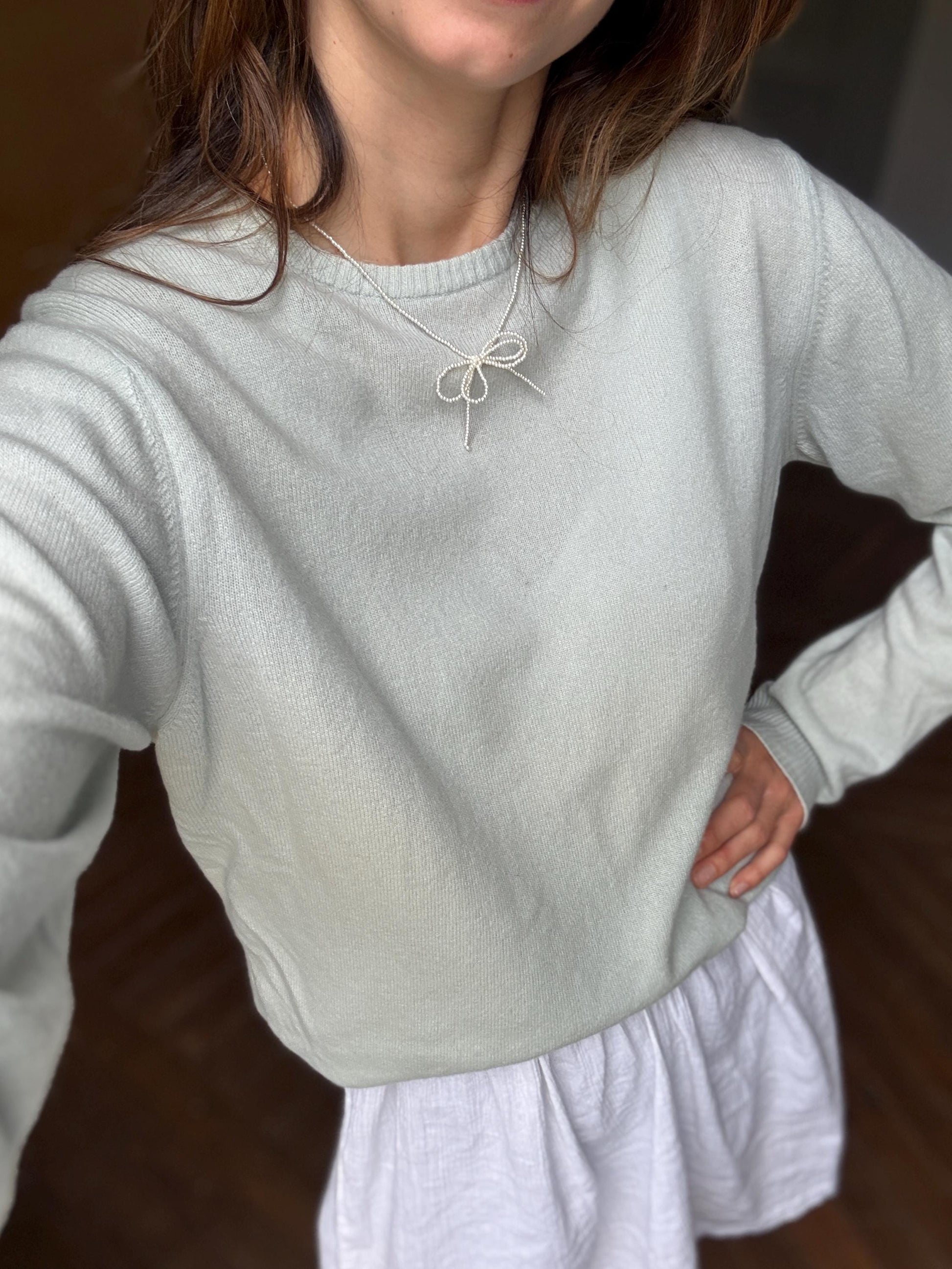 Vintage Sisley Wool Jumper – Pure New Wool – Made in Italy – Soft Sage Green Knit – Size M