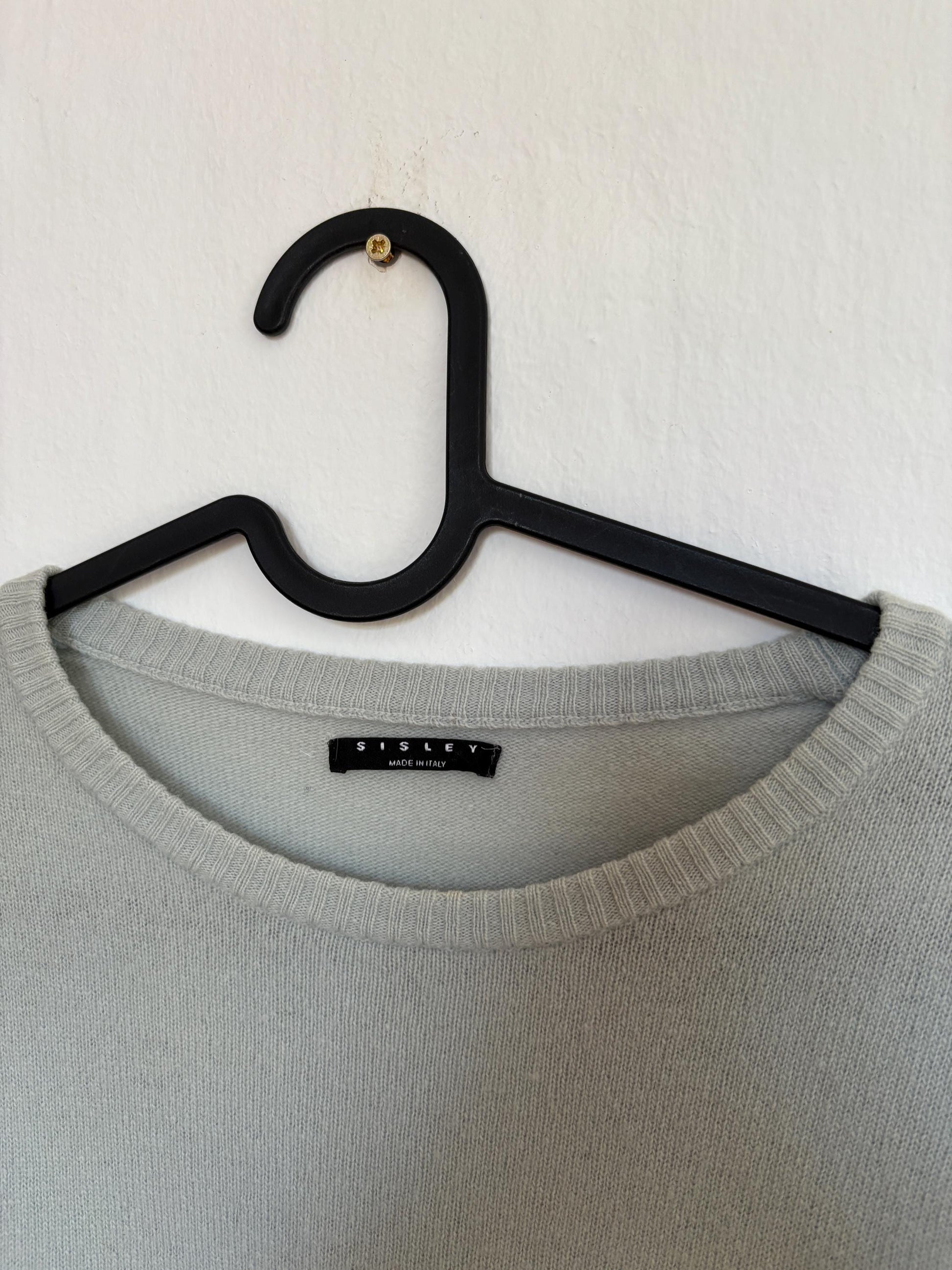 Vintage Sisley Wool Jumper – Pure New Wool – Made in Italy – Soft Sage Green Knit – Size M