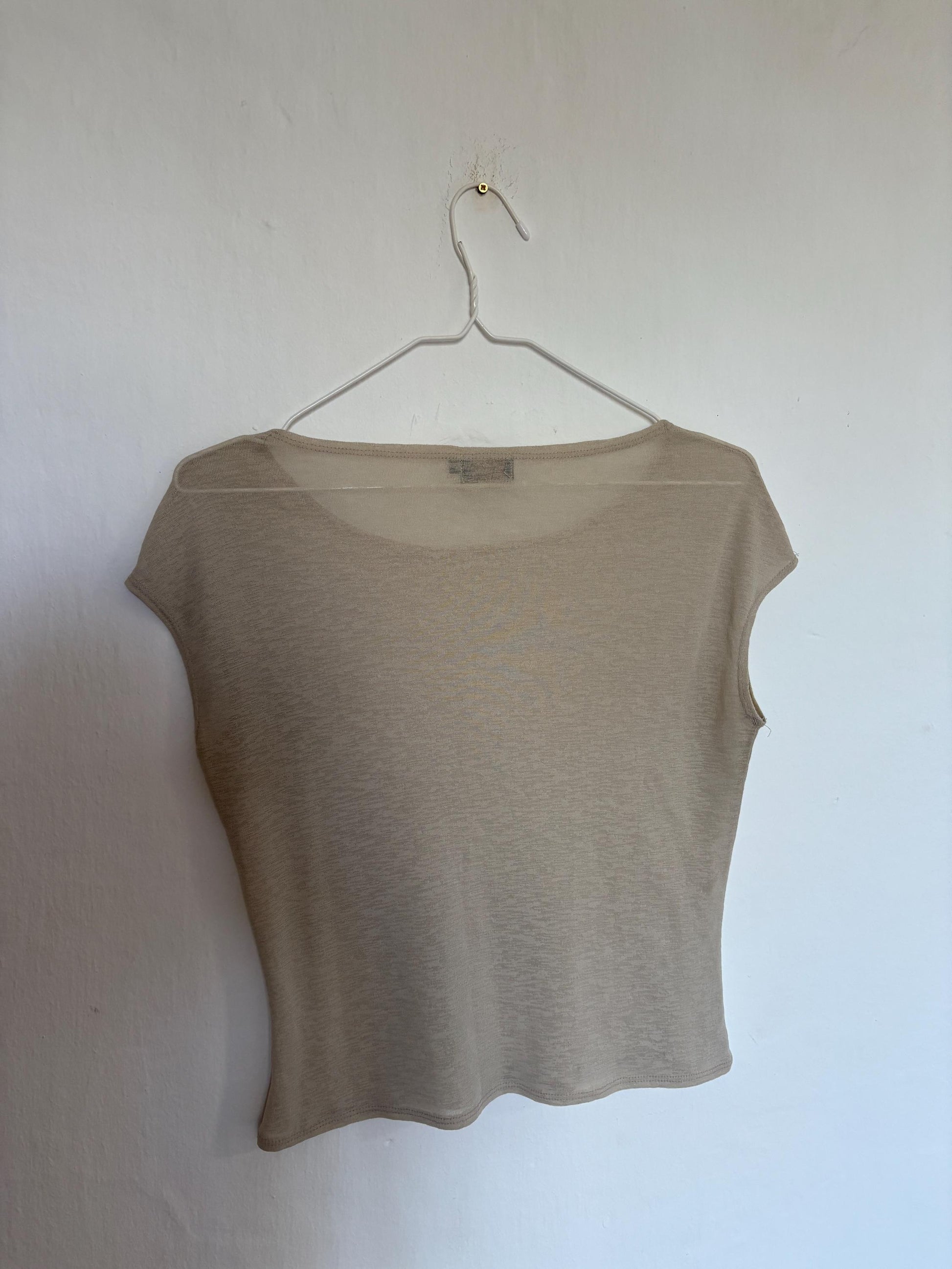 Vintage Blue Note Sheer Camisole – Lightweight See-Through Top – Elegant Beige Summer Blouse, Size S