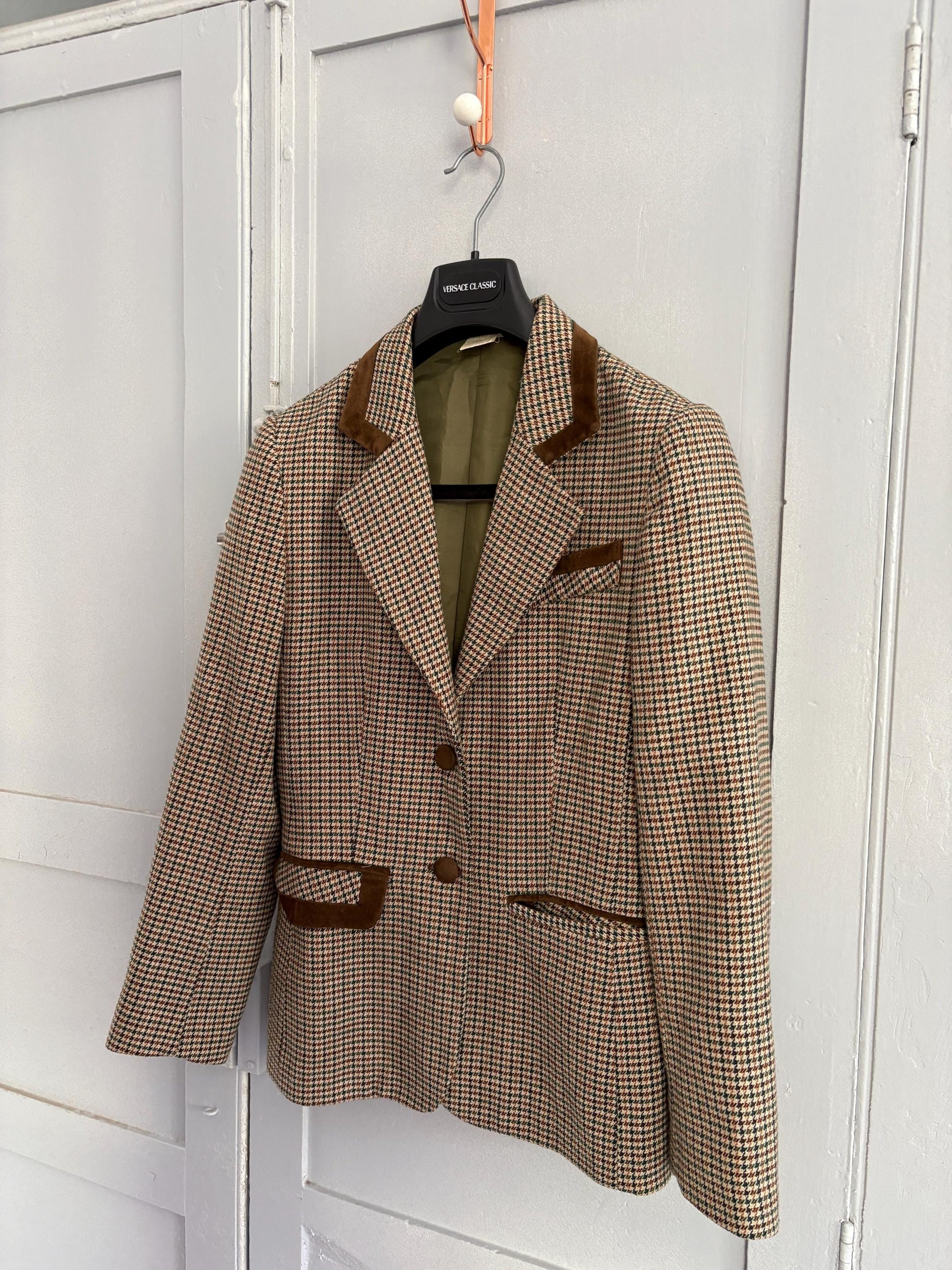 Vintage Blazer Jacket – Dominguez Houndstooth Wool Coat – Dark Academia Aesthetic – Made in Spain – Size S - M