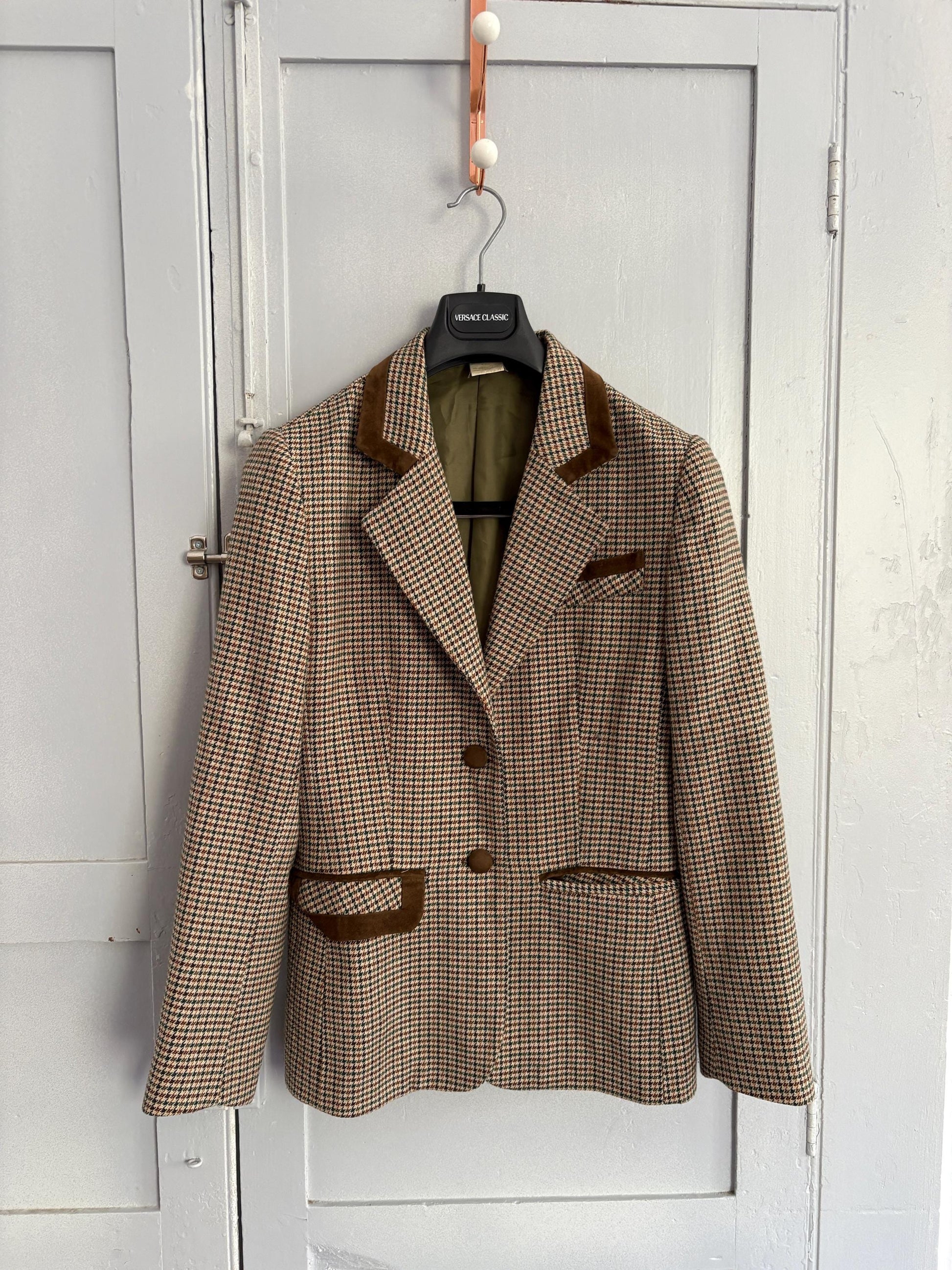 Vintage Blazer Jacket – Dominguez Houndstooth Wool Coat – Dark Academia Aesthetic – Made in Spain – Size S - M