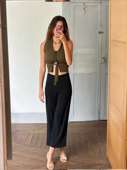 Black Wide-Leg Soft Pants — back view