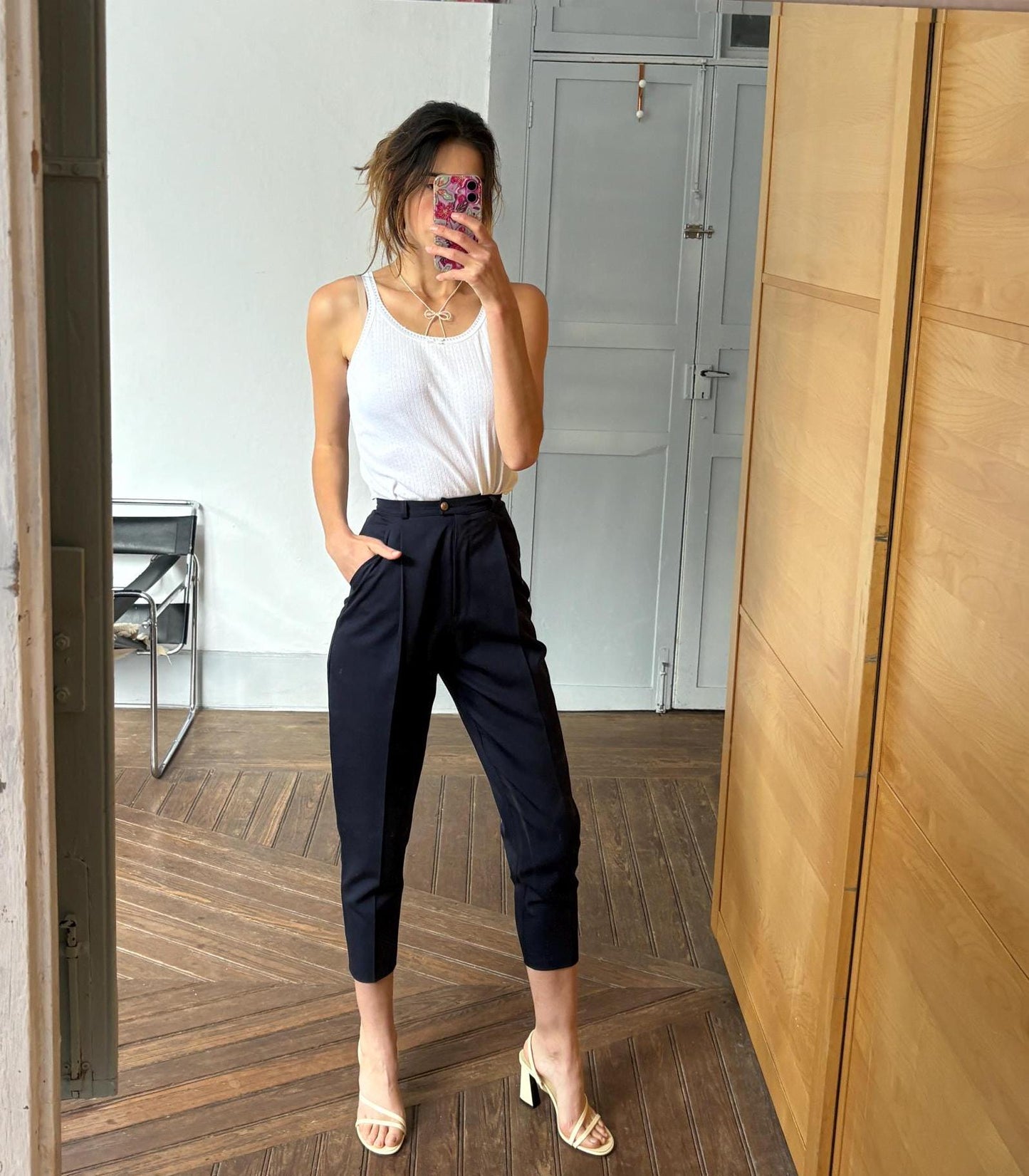 vintage navy wool trousers 100% virgin wool tapered pants high waist tailored fit EU 34 US 2