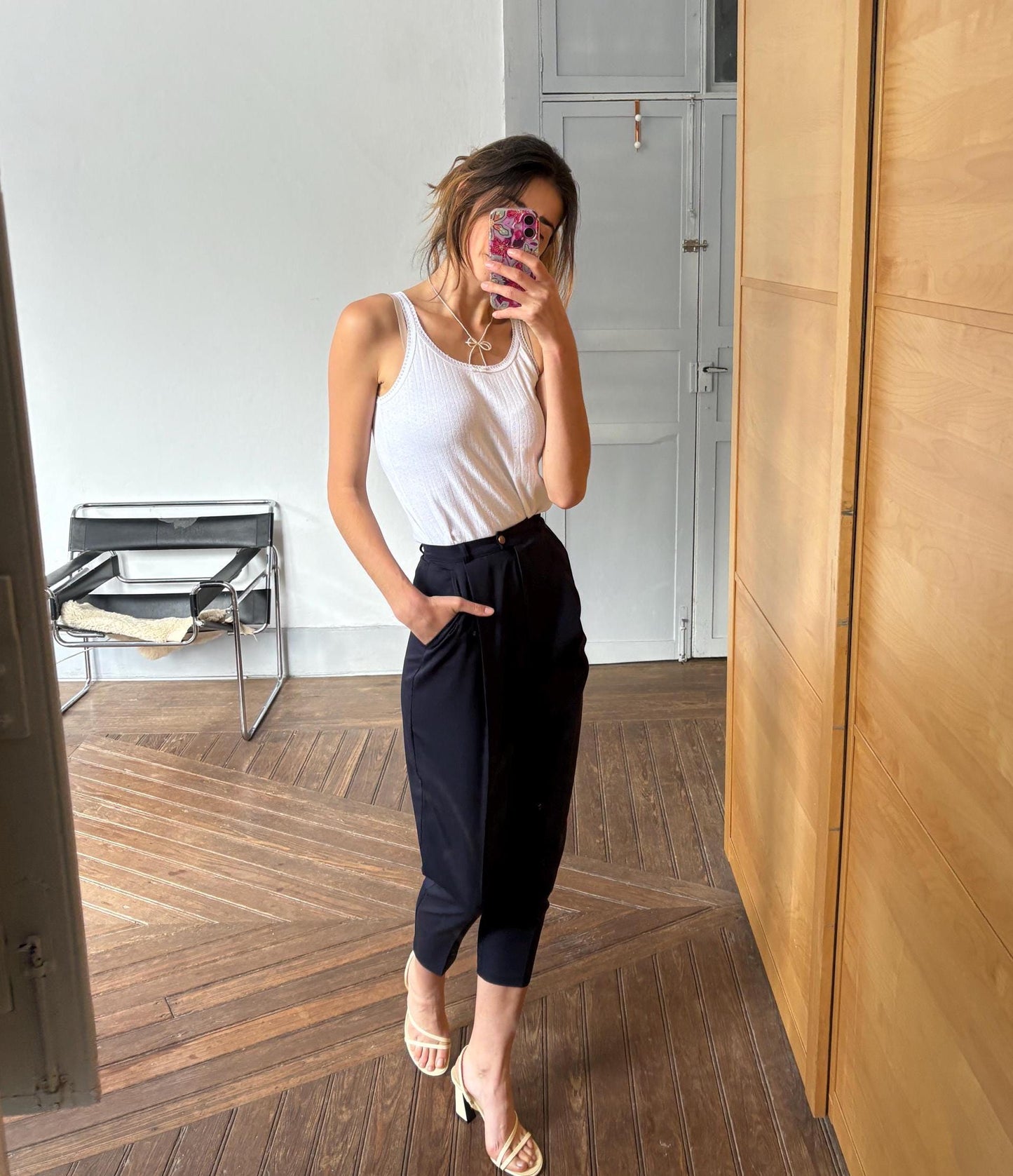 vintage navy wool trousers 100% virgin wool tapered pants high waist tailored fit EU 34 US 2