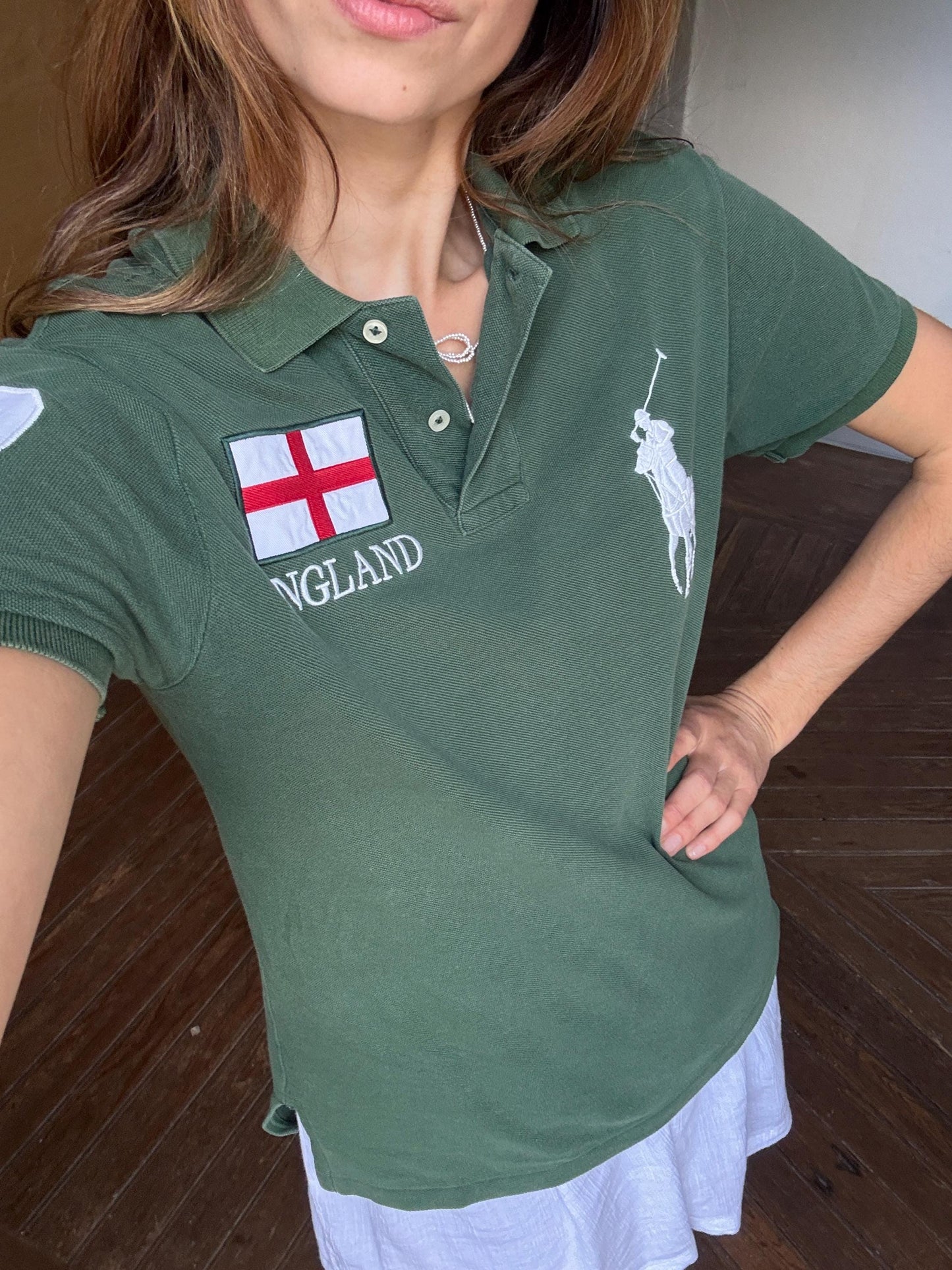 Vintage Secondhand green Polo by Ralph Lauren, Custom fit shirt, England logo cotton t-shirt with collar, Size S