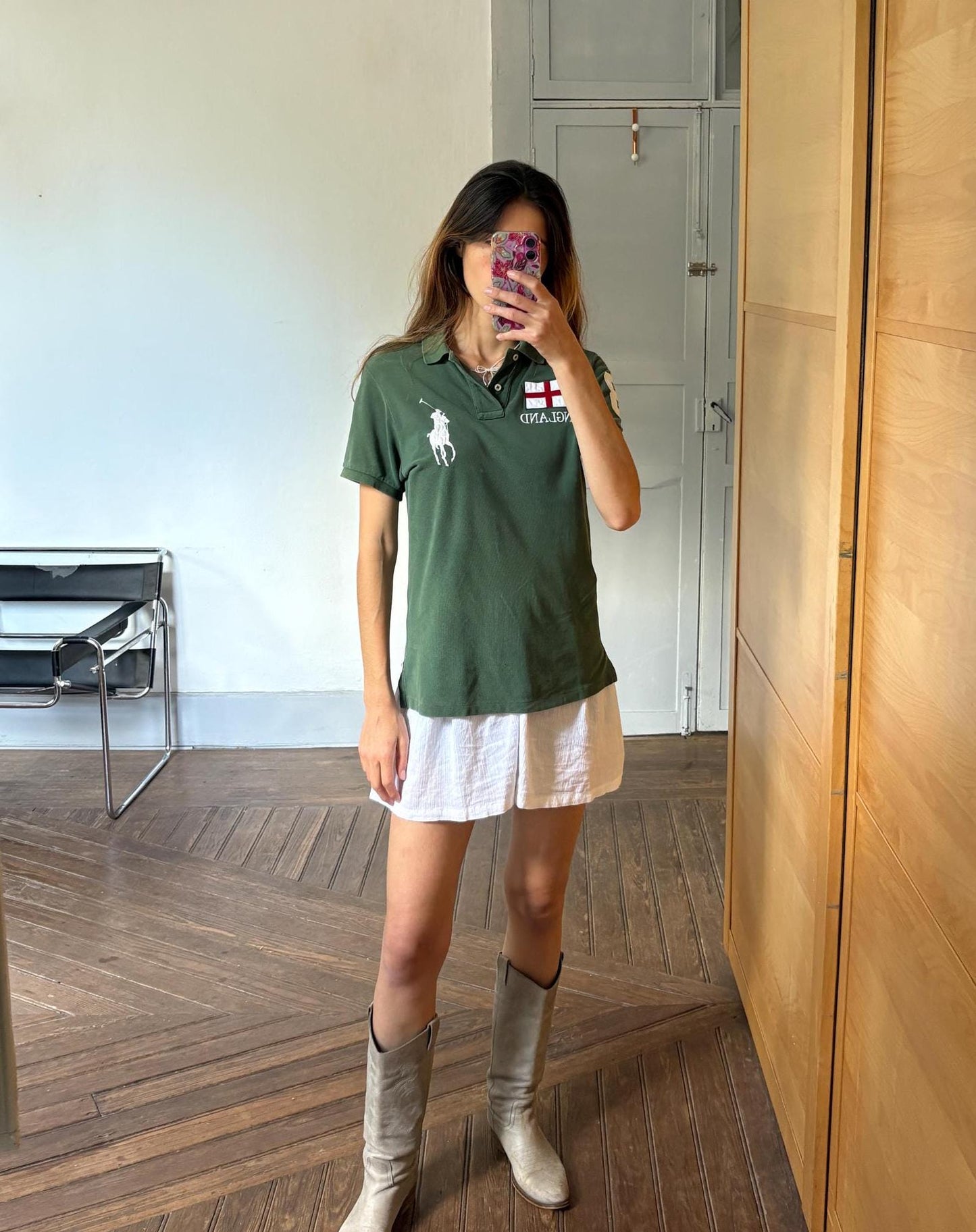 Vintage Secondhand green Polo by Ralph Lauren, Custom fit shirt, England logo cotton t-shirt with collar, Size S