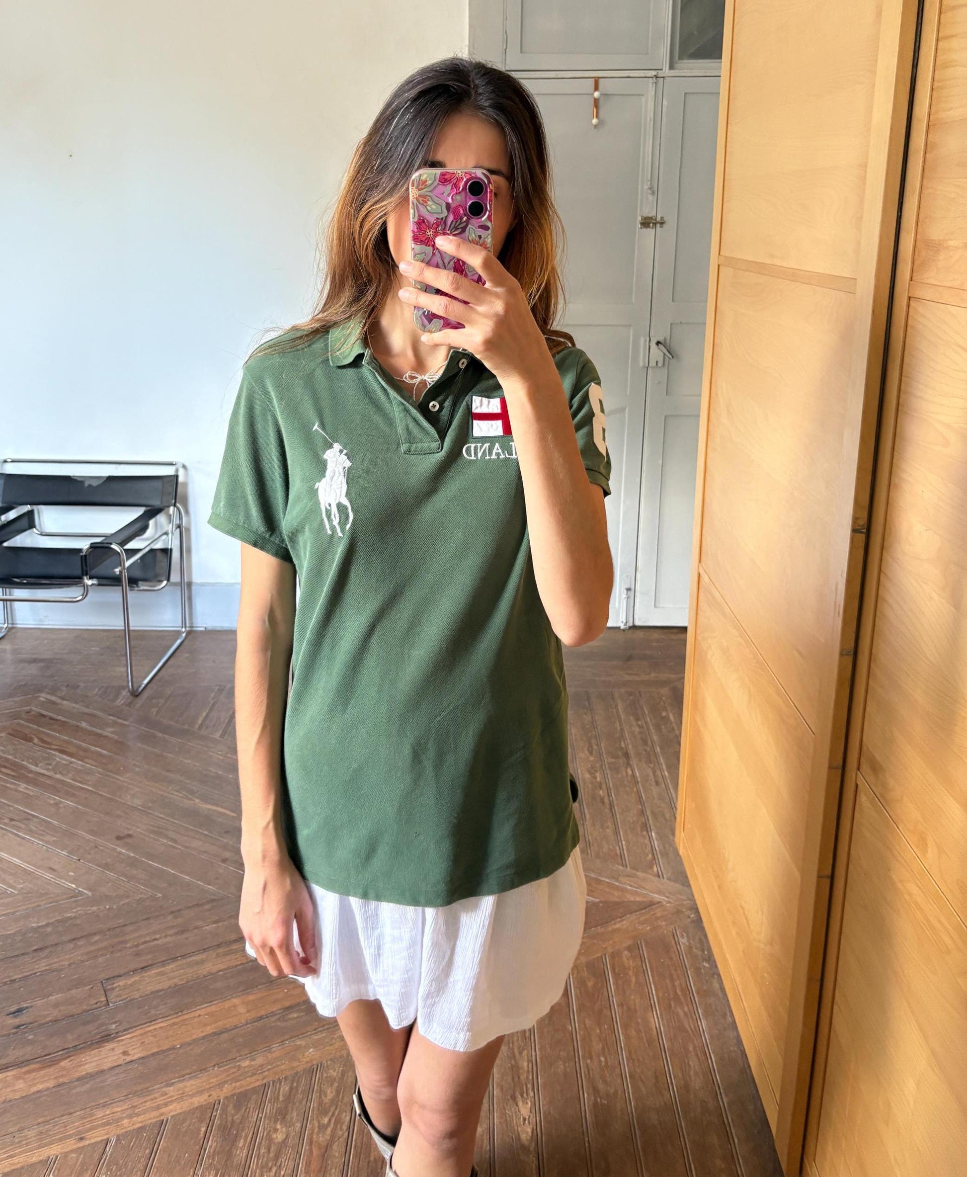 Vintage Secondhand green Polo by Ralph Lauren, Custom fit shirt, England logo cotton t-shirt with collar, Size S