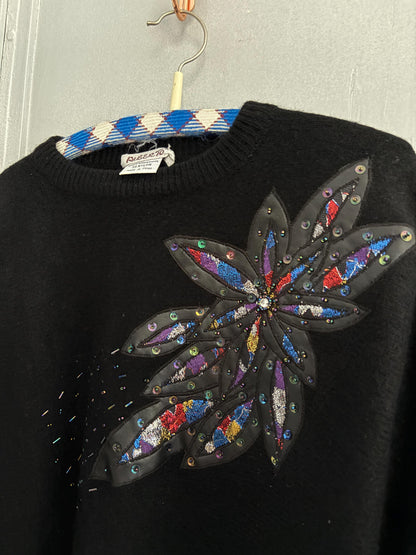 Vintage Black Lambswool Jumper with Padded Shoulders — additional view 8