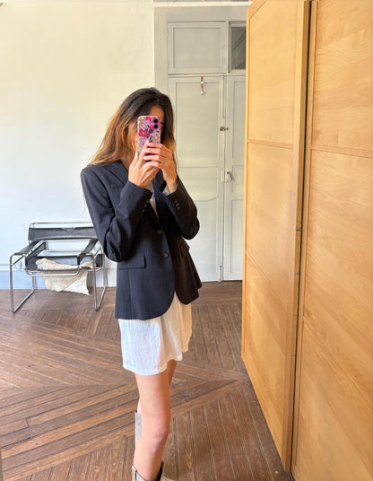 Navy Vintage Wool Blazer for Women — detail