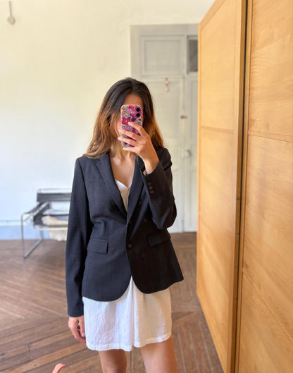 Navy Vintage Wool Blazer for Women — back view