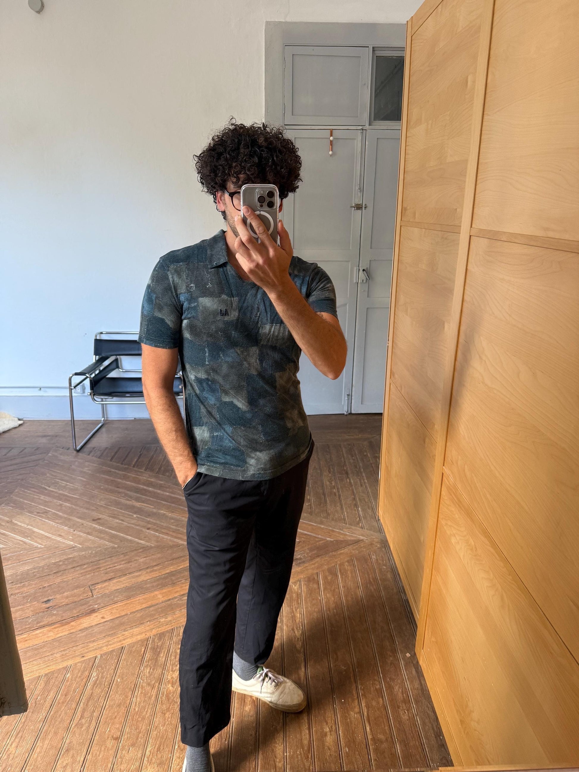 Armani Jeans vintage polo shirt Made in Italy AJ logo tee abstract print t-shirt size M EU 48 US M men’s designer top