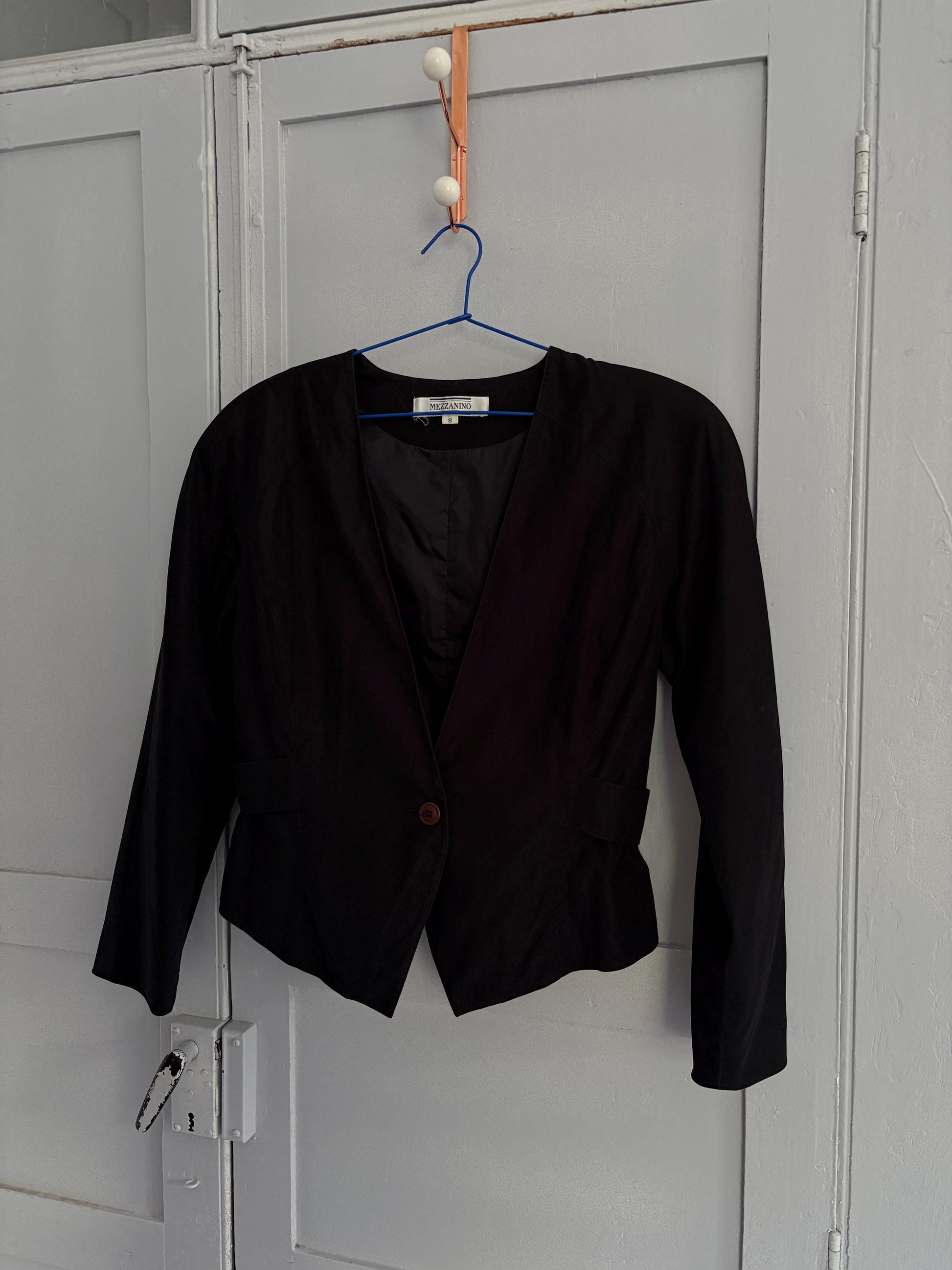 Vintage black woman blazer, Mezzanino tailored cropped jacket, minimalist chic vest, size S
