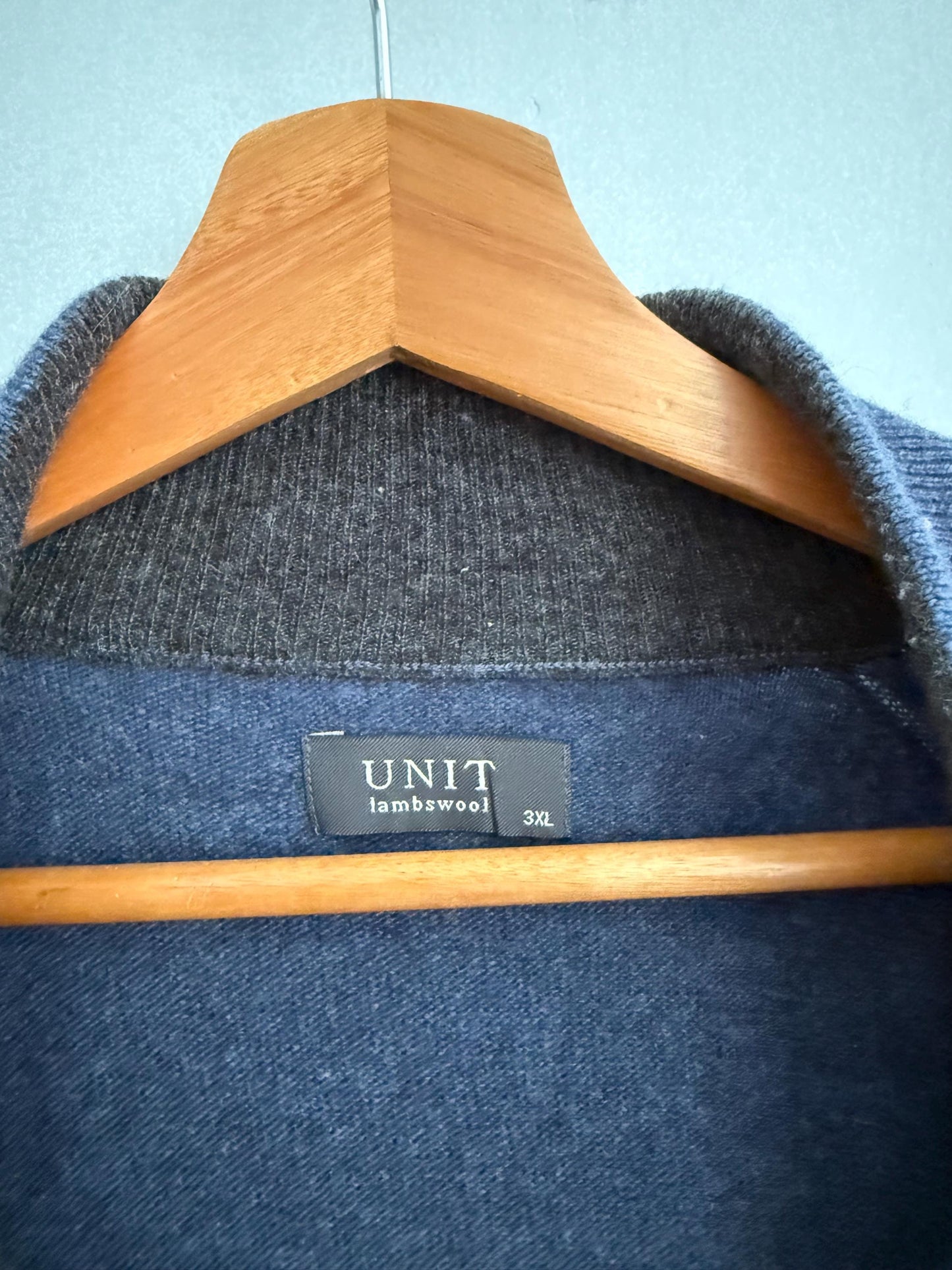 Vintage lambswool half-zip jumper, 100% lambswool soft knit mock neck pullover in blue, men’s sweater size 3XL - EU 62 - US XXL