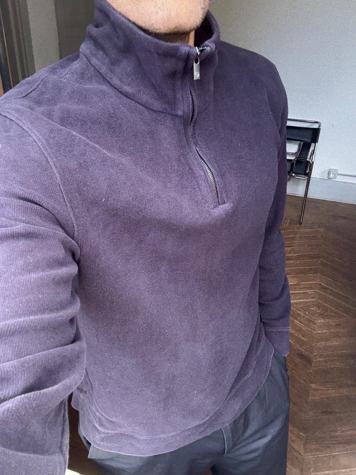 Vintage Massimo Dutti Men Jumper, 100% Cotton knitwear, Luxury dark blue Mockneck Minimalist sweater, Size L