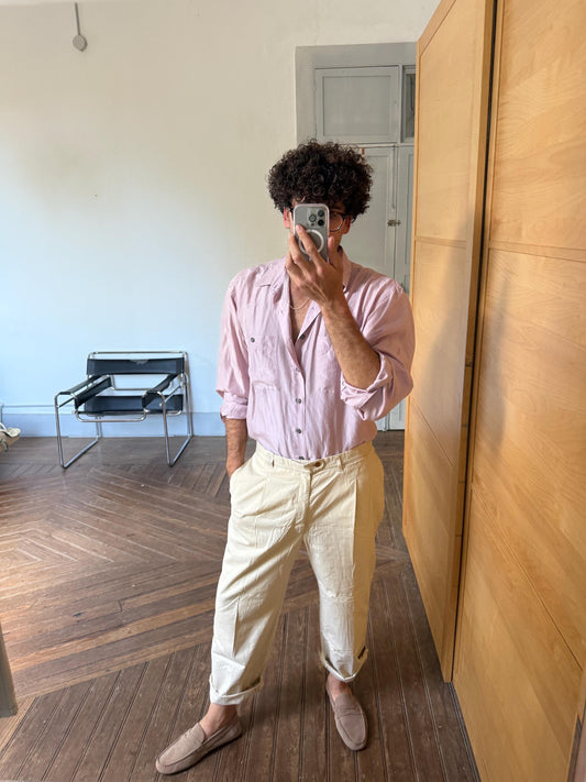 Burberry London trousers vintage beige pleated pants designer menswear UK style check lining classic smart casual size 52 EU XL